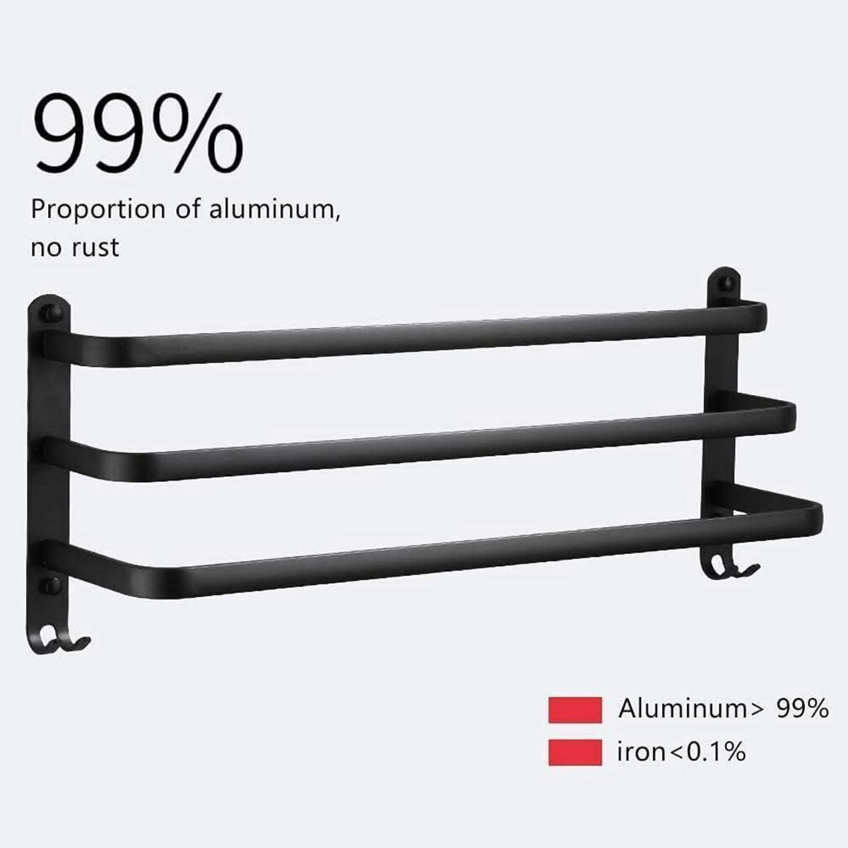 HANDTUCHHALTER Aluminium 3-Stöckig Wandmontage Schwarz 70 cm - Schwarz, Metall (20/40/80cm)