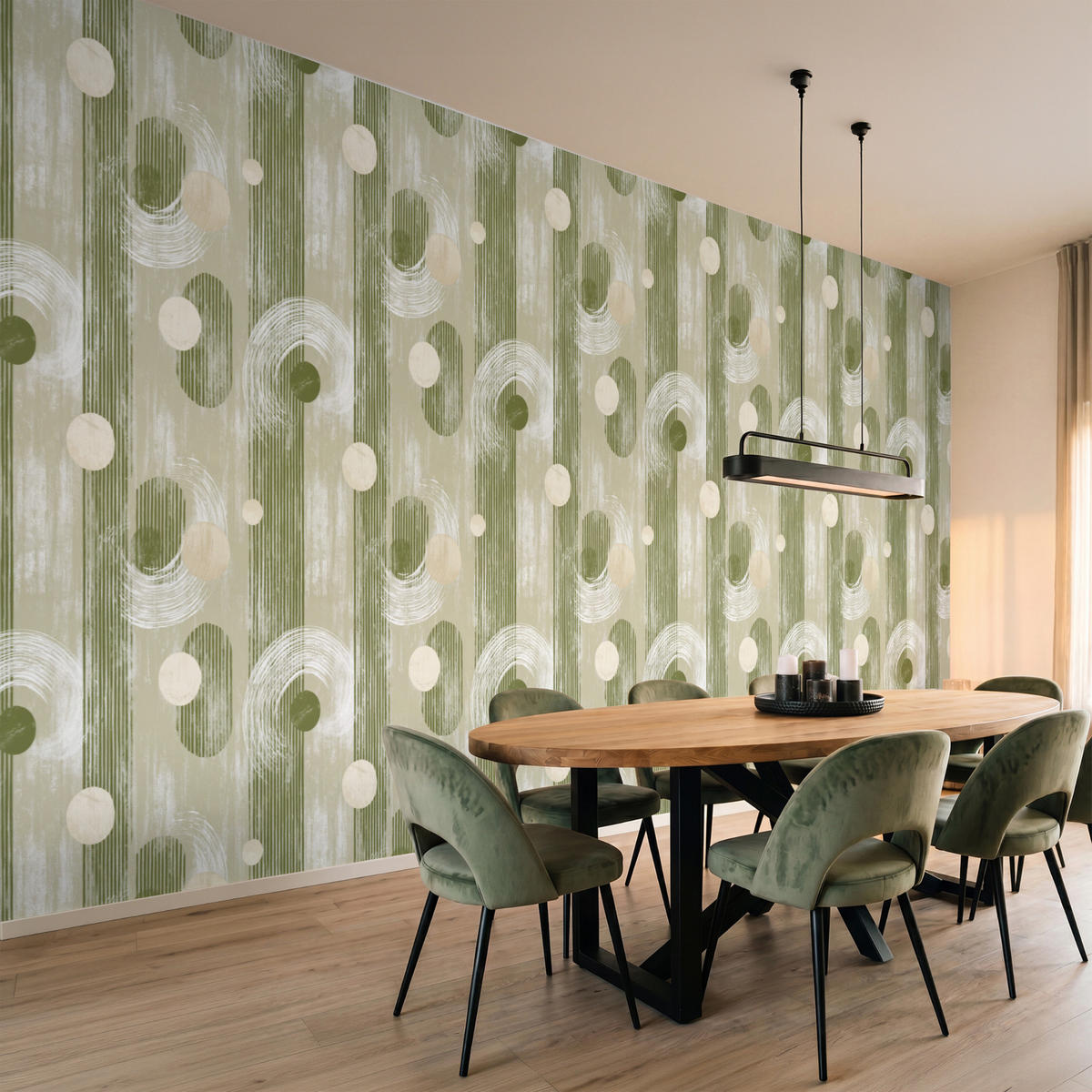 TAPETE - Künstlerisch - Modern - Grün - 450x200 cm - Olivgrün, Papier (450/200cm) - OnlyWow
