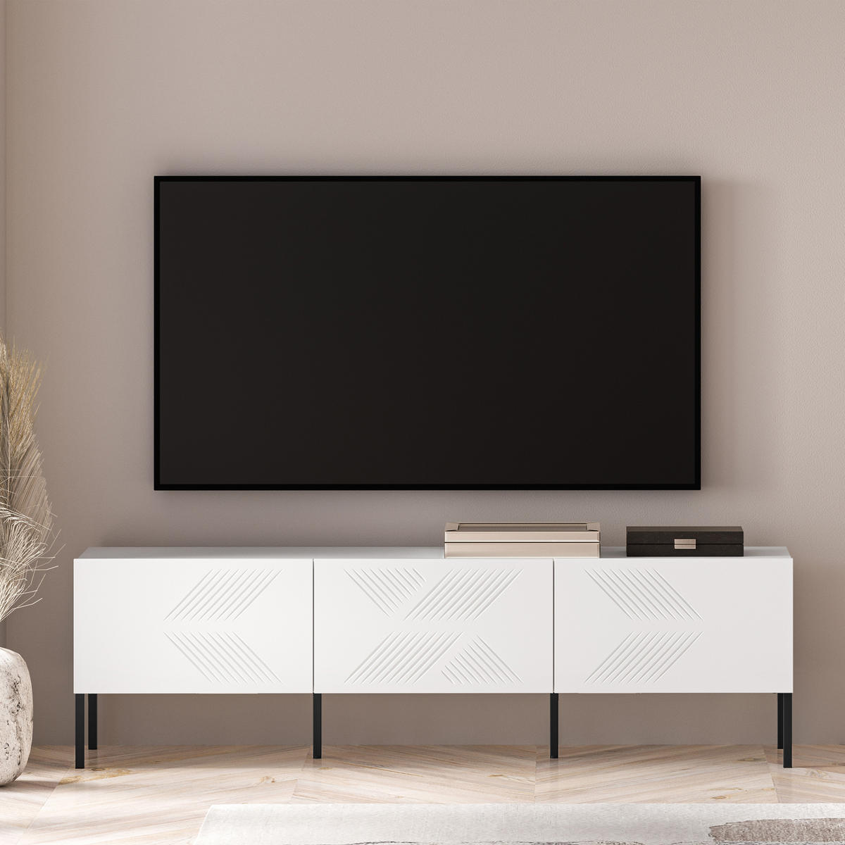 TV-MÖBEL NEBRO,Weiß - Schwarz/Weiß, Holzwerkstoff (170/50/37cm) - KONSIMO®