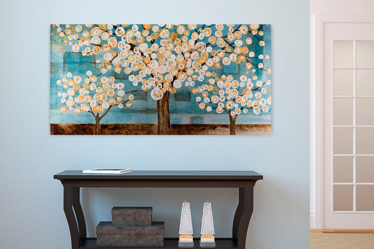 ÖLGEMÄLDE 140/70 cm - Petrol/Braun, Holz/Textil (140/70cm) - KUNSTLOFT