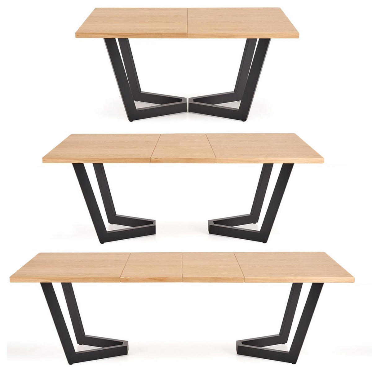 ESSTISCH Massive Eiche Natur / schwarz 250 / 90 / 77cm - Eichefarben/Schwarz, Holz/Holzwerkstoff (90/250/77cm) - Feldmann-Wohnen