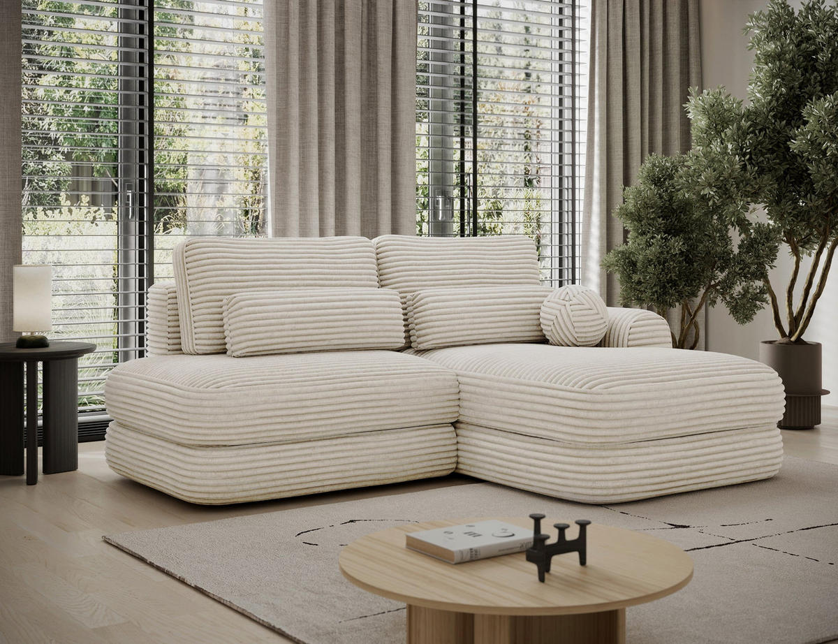 ECKSOFA RIPELI L-Form mit Schlaffunktion & Bettkasten – Modernes 3-Sitzer Sofa, Wellenfederung, 217 × 175 cm - Beige/Schwarz, Kunststoff (175/217cm) - Wohnideebilder