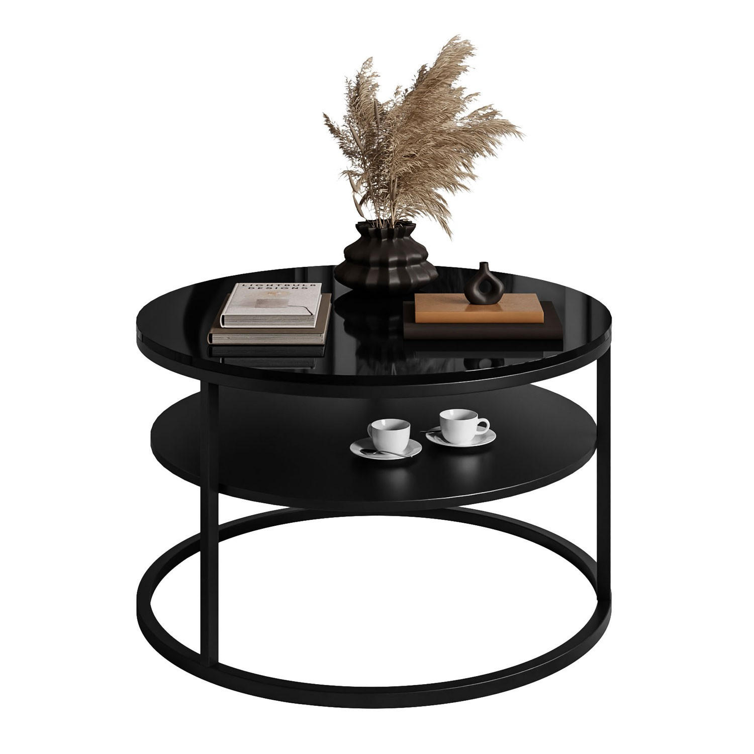 COUCHTISCH CIRI mit Regal Hochglanz - Schwarz, Holzwerkstoff (70/70/48.6cm) - Lookway