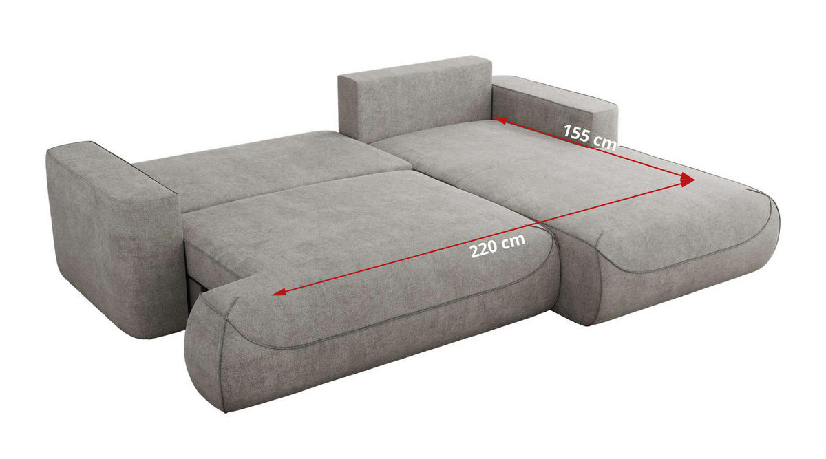ECKSOFA OVO L Hellgrau Struktur - Links Seite - Hellgrau/Schwarz, Kunststoff/Textil (271/195cm) - MKS