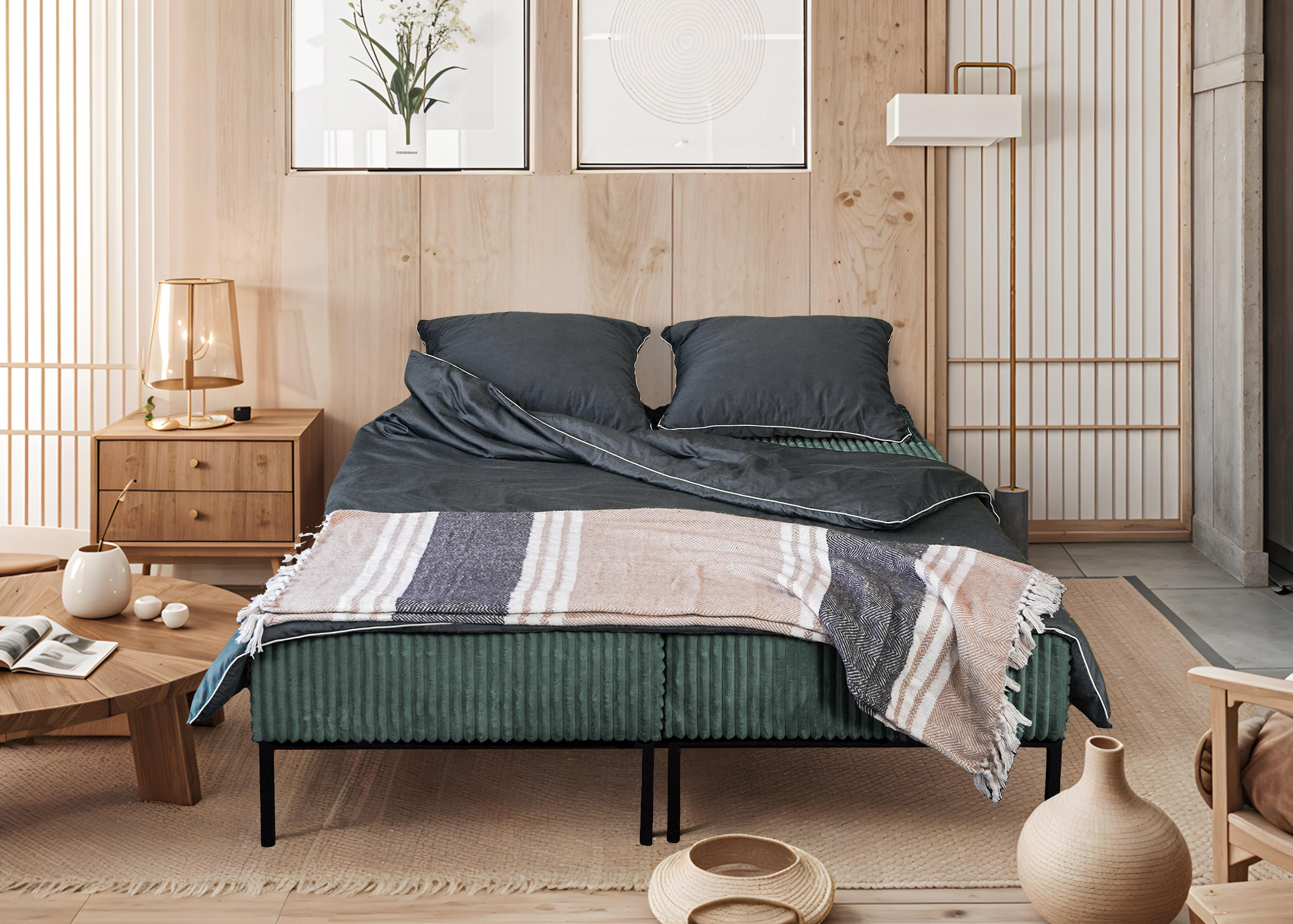 BETT MOOKA 4in1-Multifunktions-System Stoff Velo Grün - Grün, Holz (160/200cm) - Kaiser Möbel