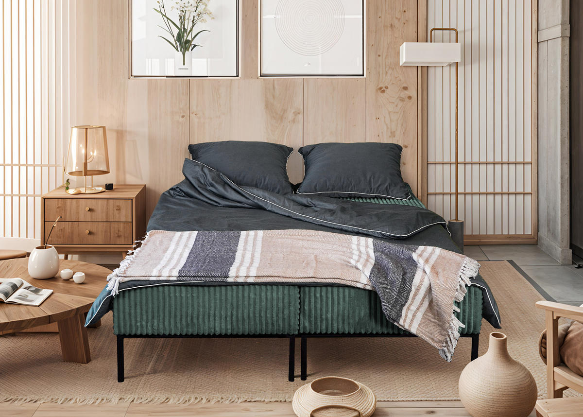 BETT MOOKA 4in1-Multifunktions-System Stoff Velo Grün - Grün, Holz (160/200cm) - Kaiser Möbel