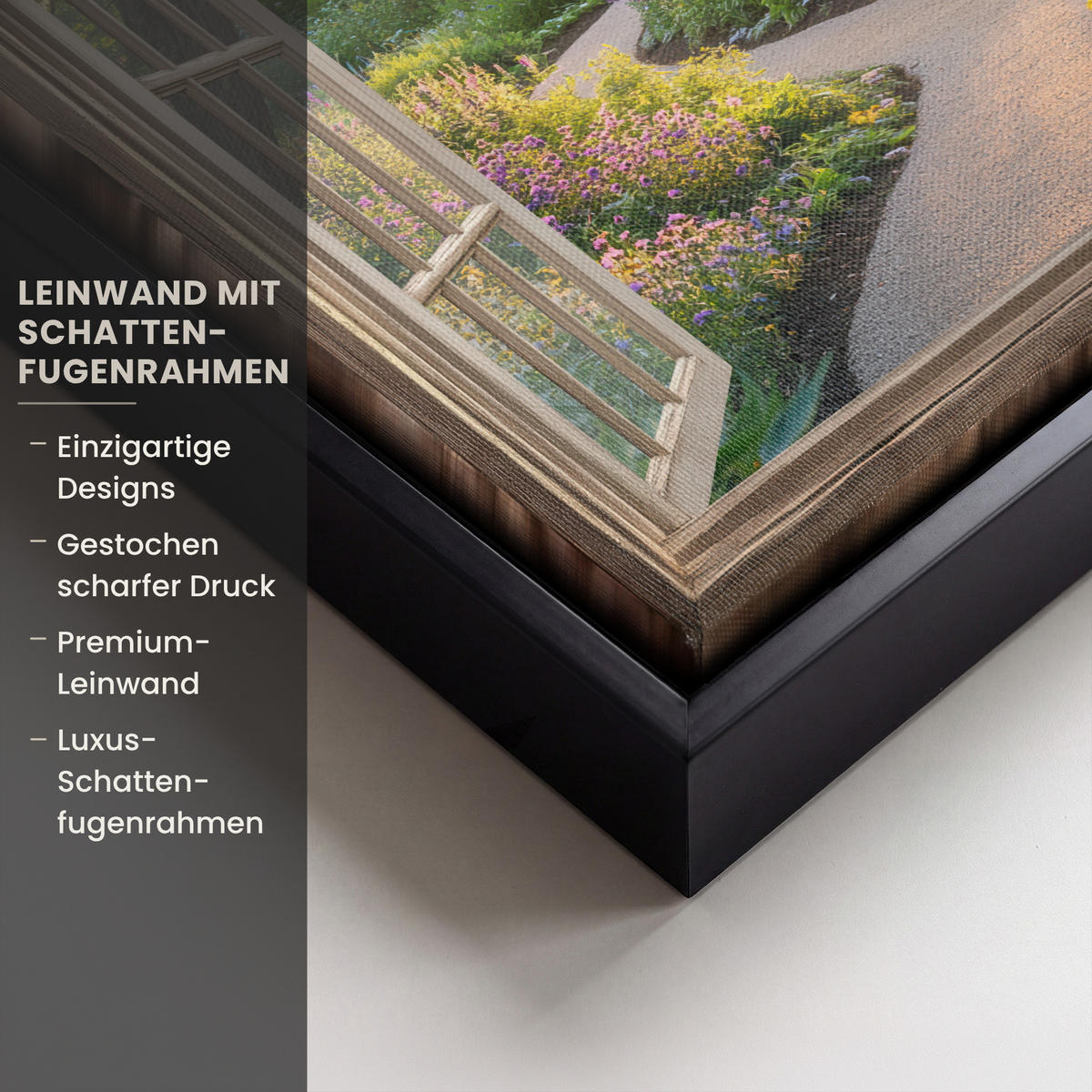 LEINWAND Bilder mit Rahmen - Aussicht - Blumen - Natur - Sonne - Weg - 20x20 - Hellgelb, Textil (20/20cm) - MuchoWow