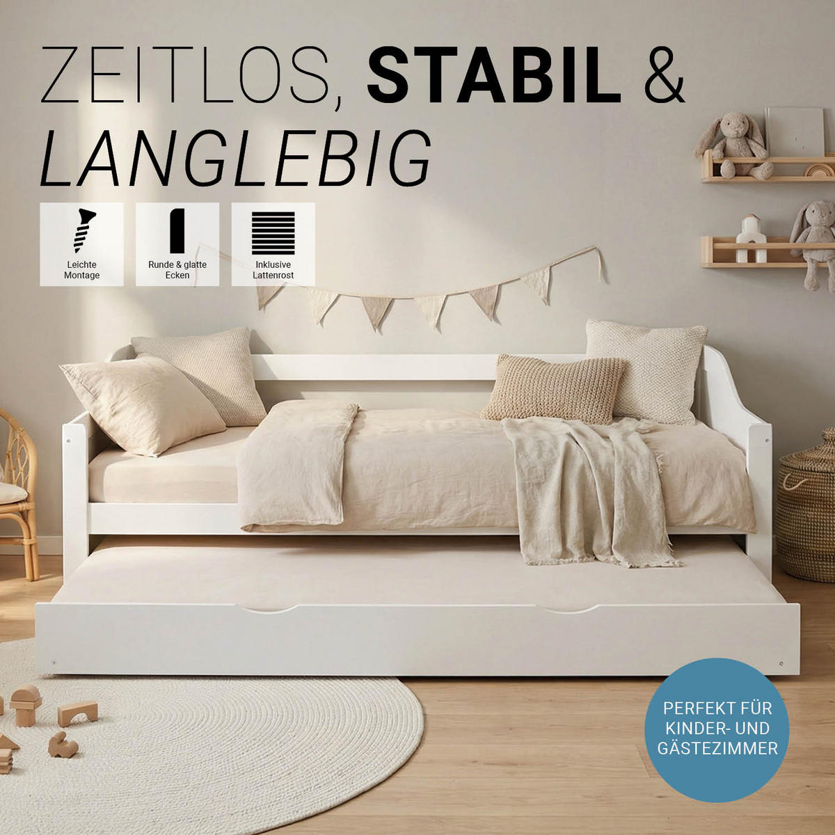 AUSZIEHBETT 90/200 cm Weiß - Weiß, Holz (90/200cm) - Homestyle4u