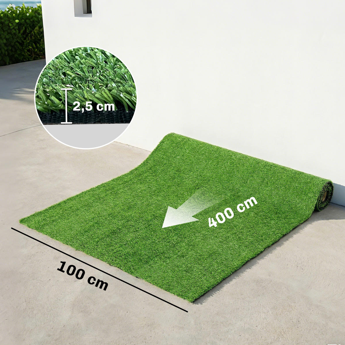 ROLOVANÝ trávník PP-BSF-styrol-butadien-latex zelený - zelená barva, plast/umělá hmota (400/100/2.5cm) - Outsunny