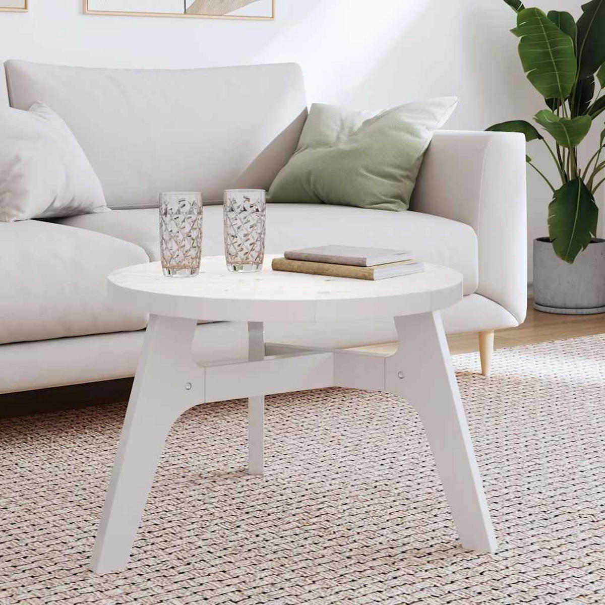 TISCHPLATTE Rund Weiss Ø60/3 Cm Massivholz Kiefer - Weiß, Holz (60/60/3cm) - vidaXL