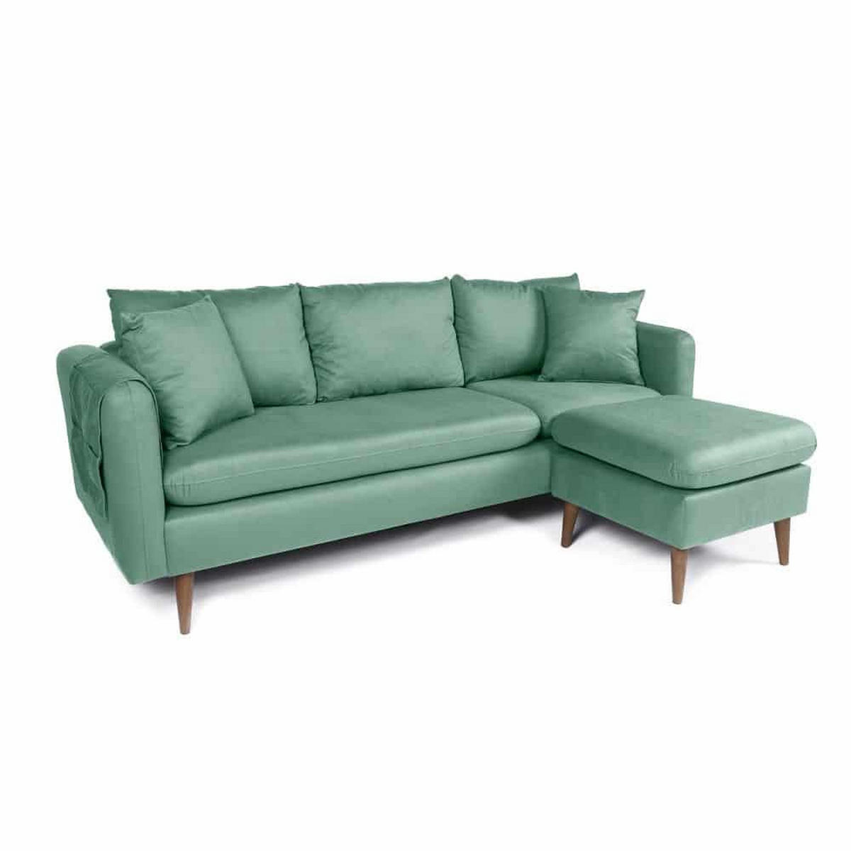 ECKSOFA kompakt, Gesamtbreite 215 cm, perfekt für kleine Räume - Nussbaumfarben/Grün, Holz/Textil (145/215cm) - myHomelando