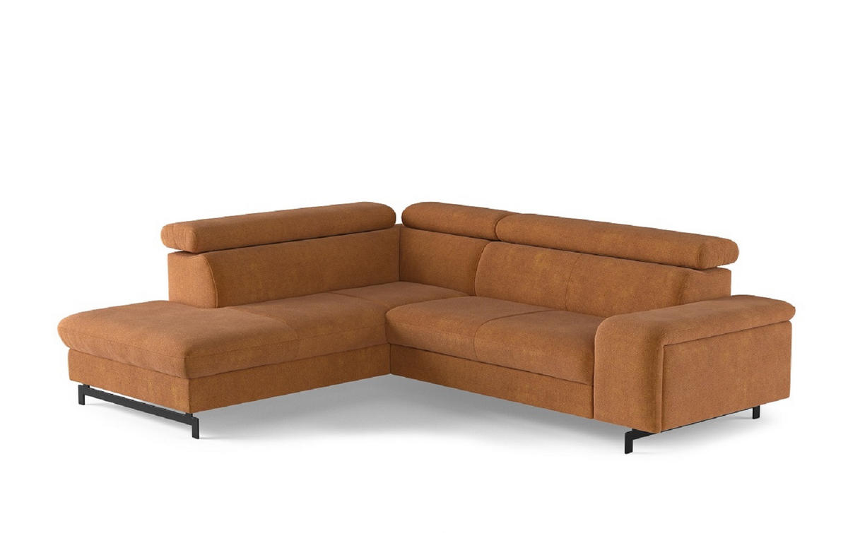 ECKSOFA mit Schlaffunktion und Bettkasten - Cognac/Schwarz, Kunststoff/Textil (262/215cm) - Cotta