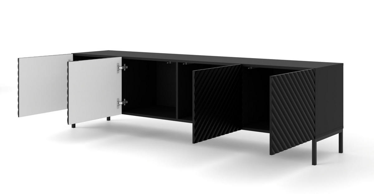 TV LOWBOARD Schwarz, Schwarz 200/56/42 - Schwarz, Holzwerkstoff (200/56/42cm) - RAUMHIRSCH FURNITURE