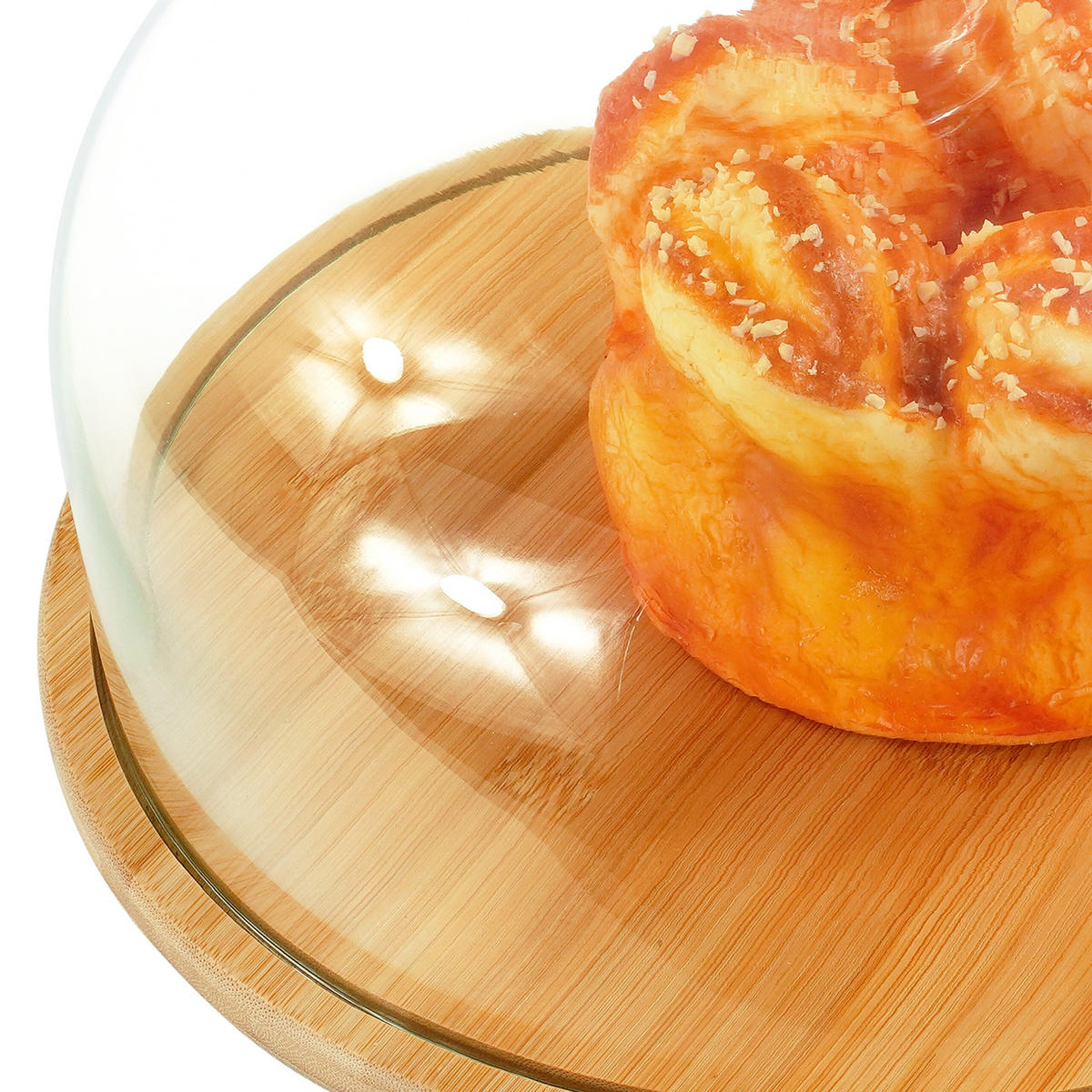 TORTENPLATTE - Hellbraun, Glas/Holz (28/16/28cm) - Relaxdays
