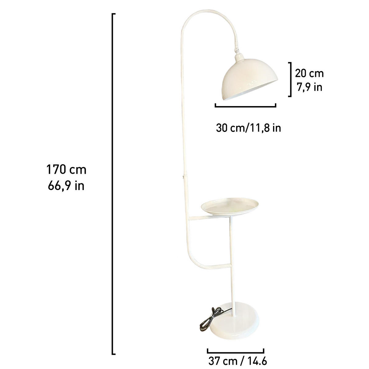 STEHLAMPE Gorkiede aus Metall mit Dimmer und Ablage - Weiß, Metall (37/37/170cm) - Bamyum
