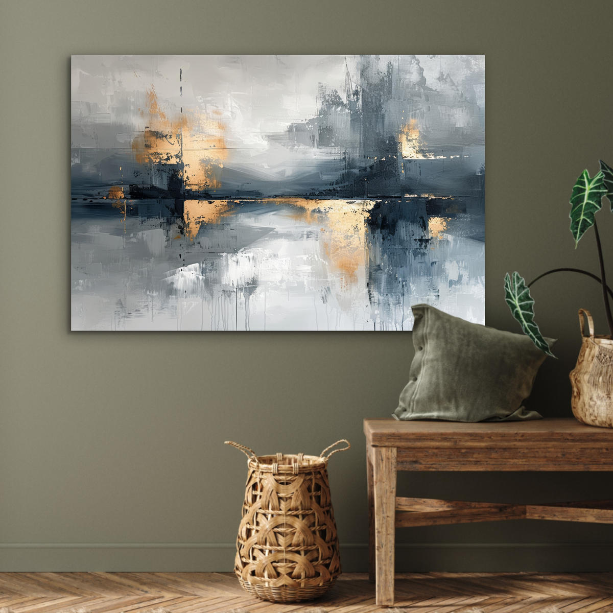 METALLBILD Kunst - Grau - Gold - Abstrakt 120x80 cm - Dunkelgrau, Metall (120/80cm) - MuchoWow