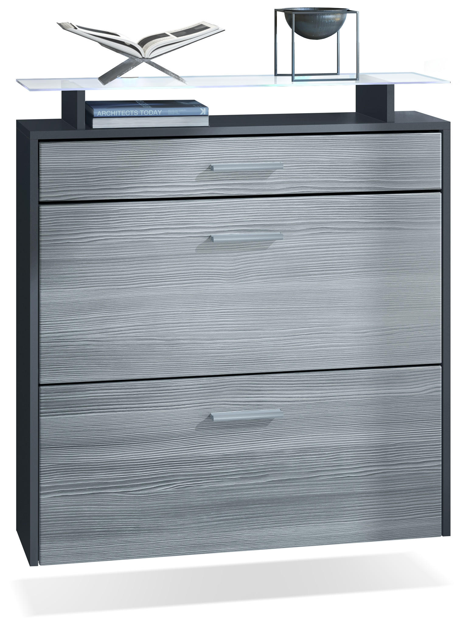 SCHUHSCHRANK Malea Fronten in Avola-Anthrazit - Anthrazit, Holzwerkstoff (89/96/23cm) - Vladon