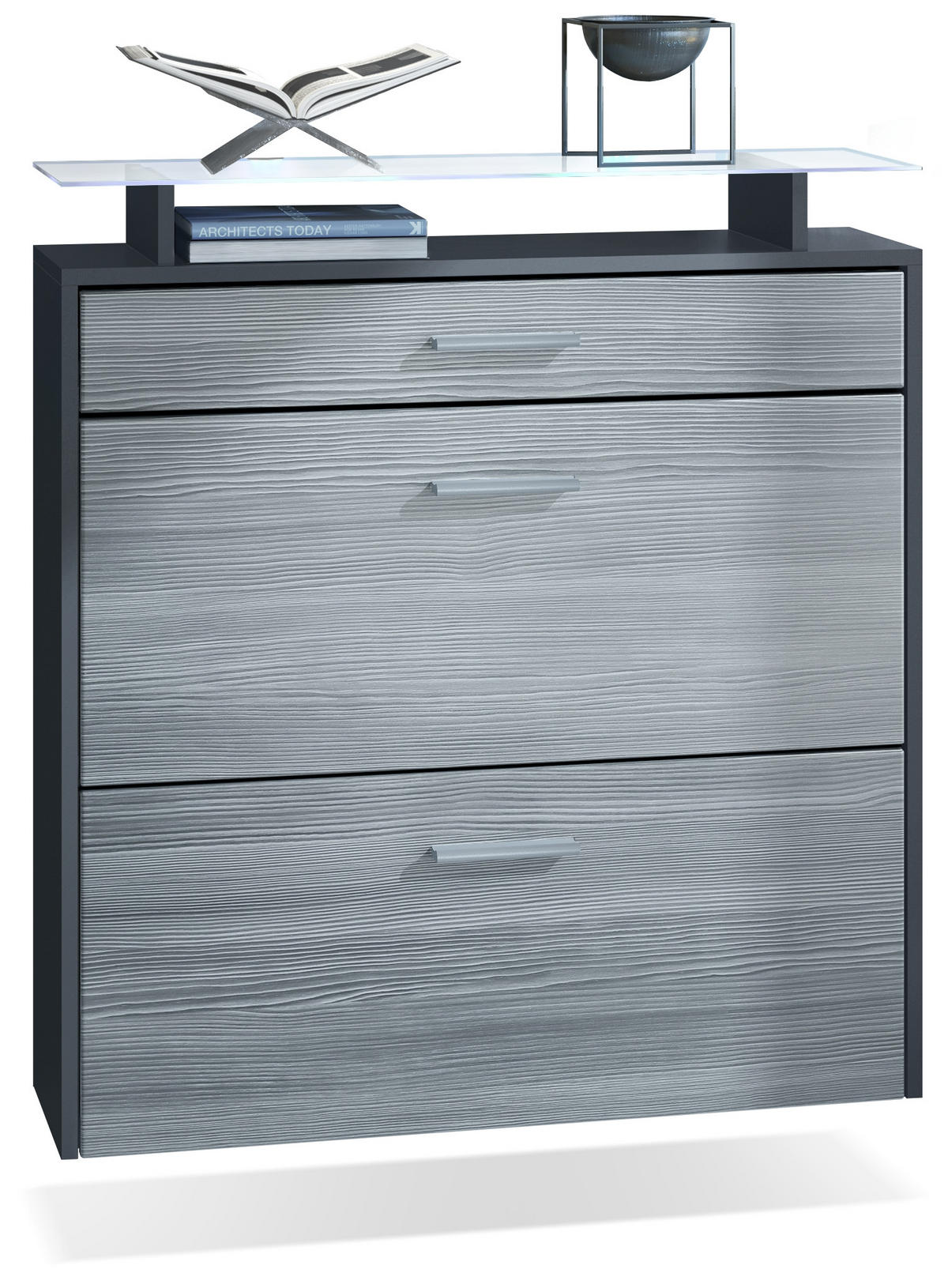 SCHUHSCHRANK Malea Fronten in Avola-Anthrazit - Anthrazit, Holzwerkstoff (89/96/23cm) - Vladon