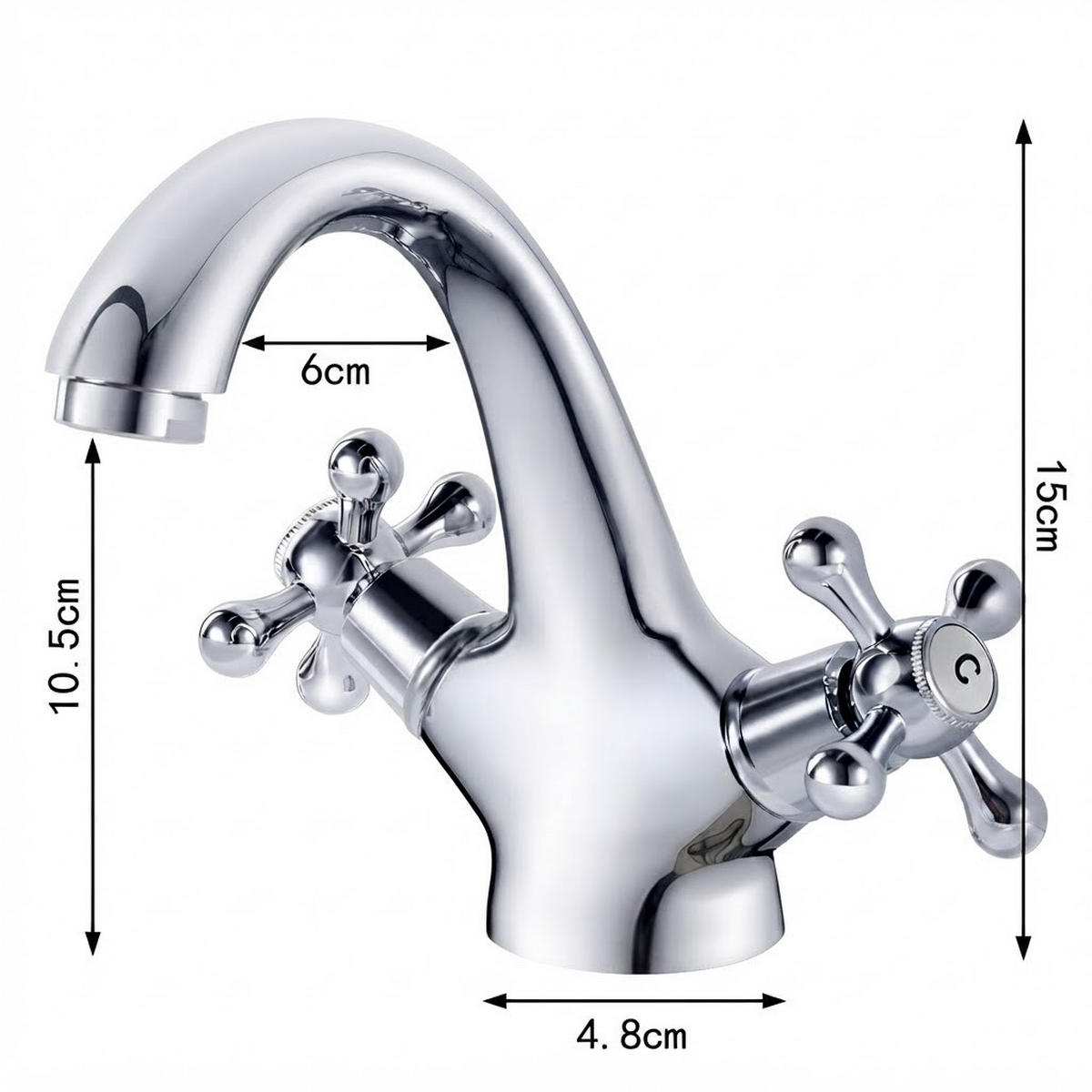 BADEZIMMERARMATUR mit kunstvoll gestaltetem Wasserzulaufrohr, 15cm hoch, silberfarben. - Silberfarben, Metall (22/11/17cm) - Vallsero
