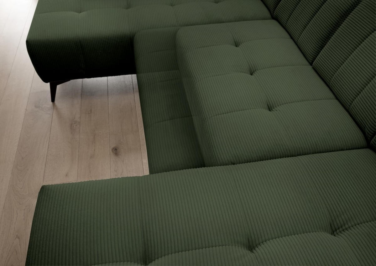 WOHNLANDSCHAFT mit elektrisch verstellbare Relaxfunktion, Cord-Stoff - Schwarz/Grün, Textil/Metall (337/104/200cm) - myHomelando