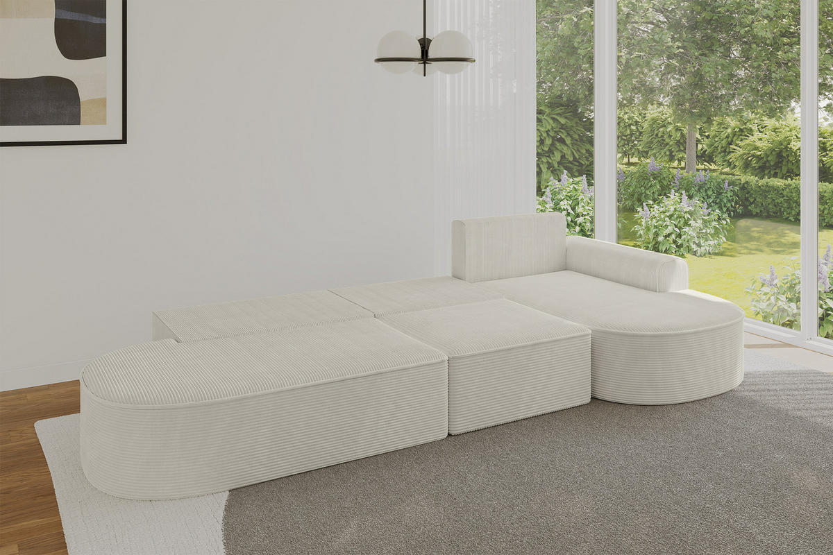 ECKSOFA mit Schlaffunktion Ottomane RECHTS MARI L2-S 368X167X85 Creme Cord - Creme/Schwarz, Holzwerkstoff/Kunststoff (167/368cm) - ALTDECOR