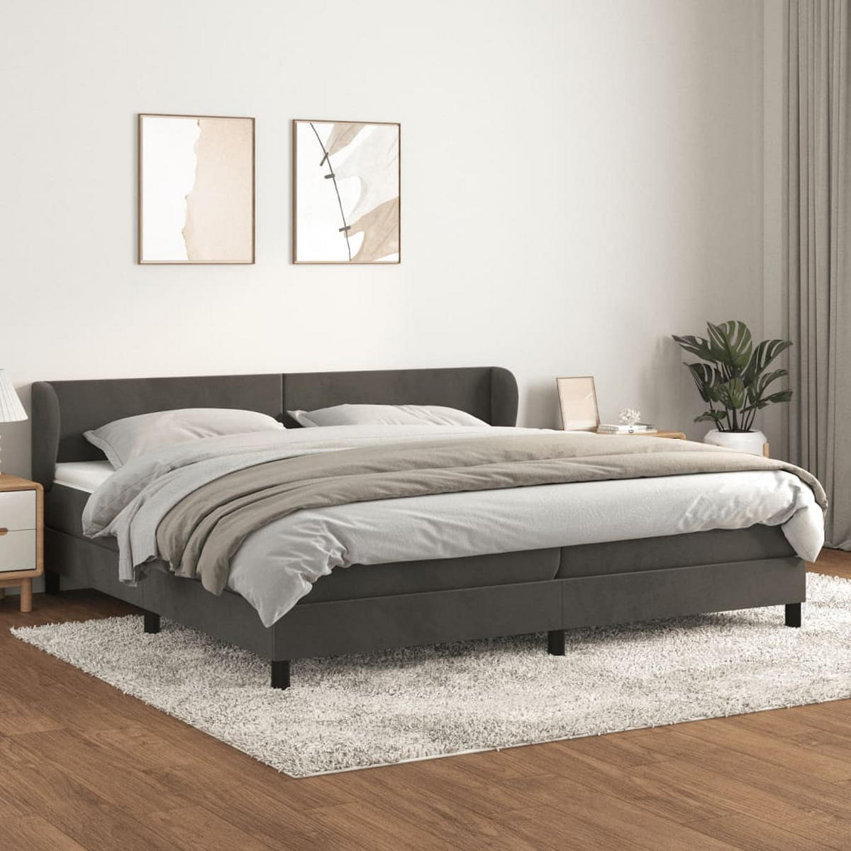 BOXSPRINGBETT Mit Matratze Dunkelgrau 200/200 Cm Samt - Weiß, Textil (200/200cm) - vidaXL