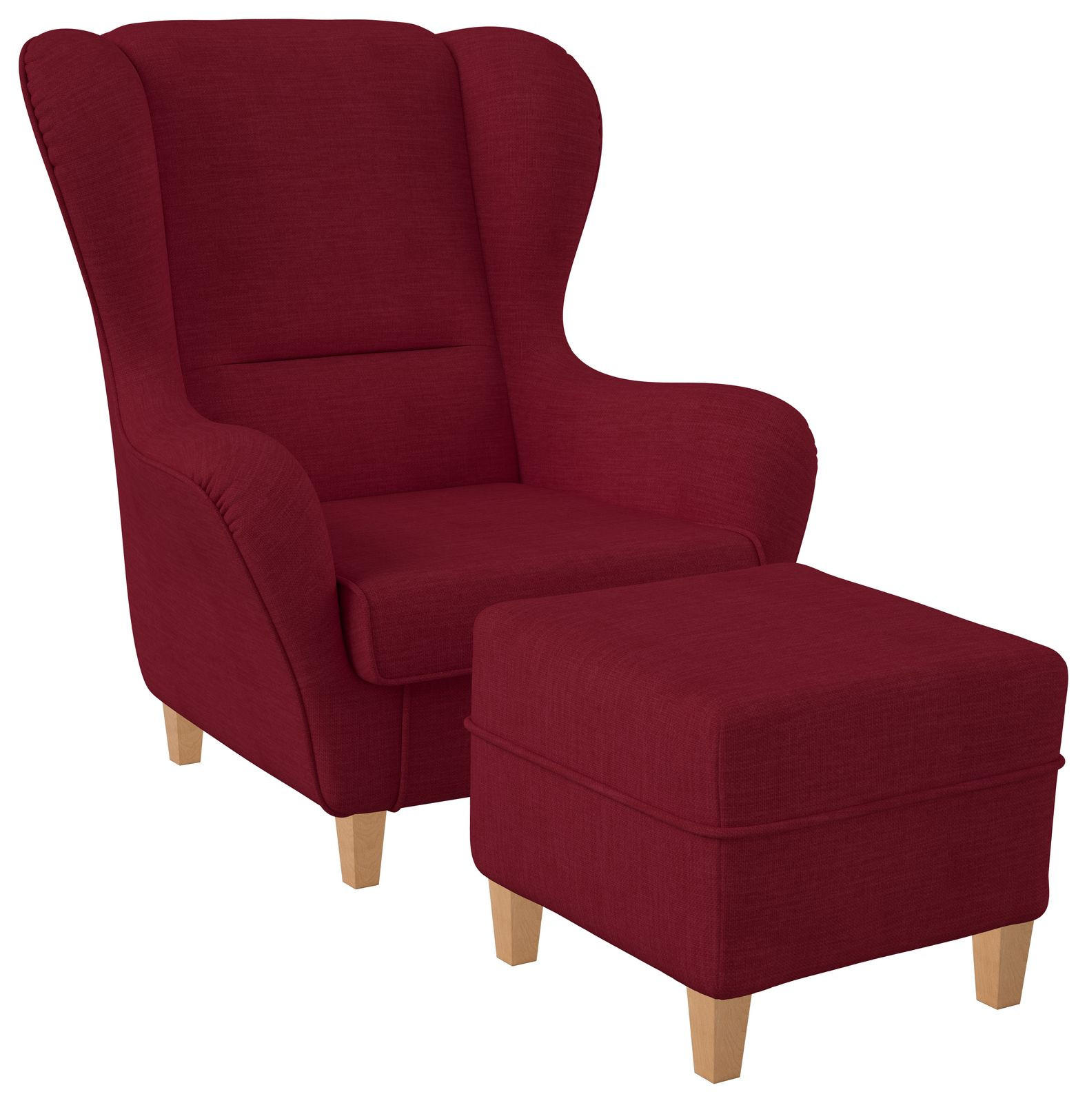 OHRENSESSEL Sofia, Relaxsessel mit Hocker | Design Vienna Rubin-Rot - Weinrot, Textil (92/68/95cm) - Supellex