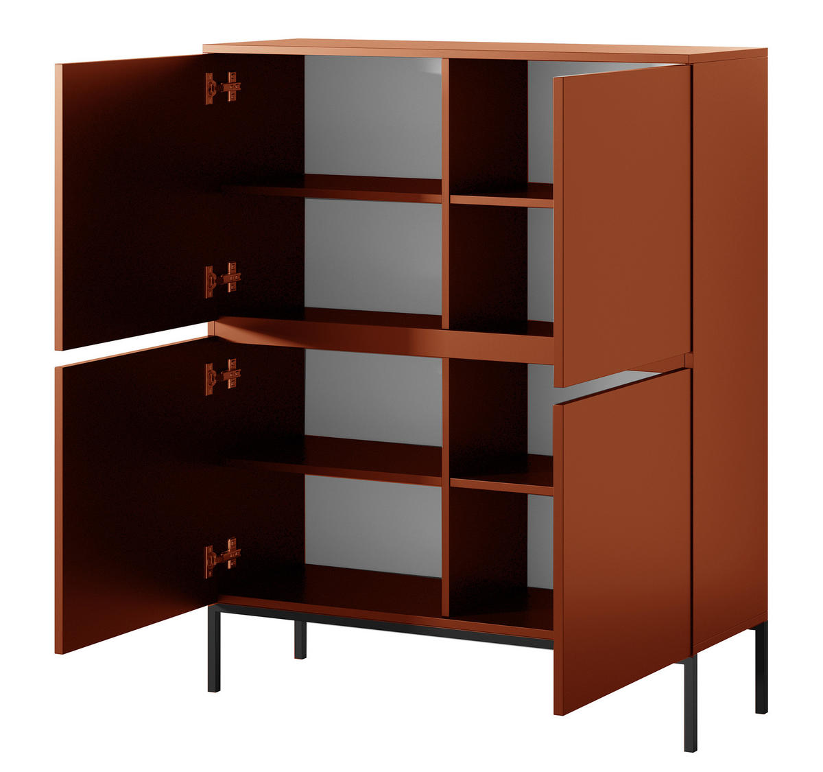 HIGHBOARD Bemmi Ziegelrot mit Metallbeinen 100 cm - Dunkelorange/Schwarz, Holzwerkstoff/Metall (100/122/35cm) - Selsey