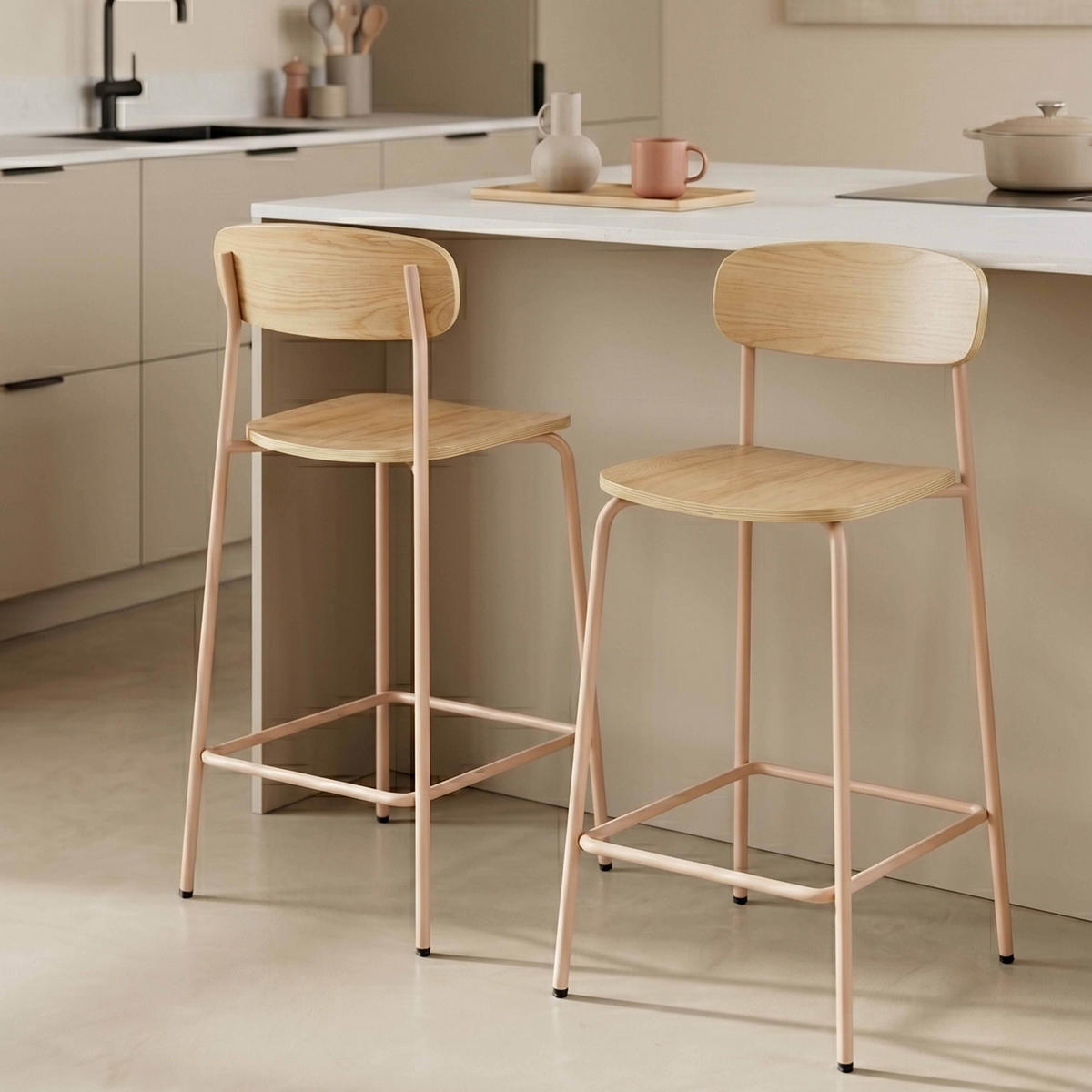 BARSTUHL 2-tlg., Rosa - Pink, Holz/Metall (50/96/42cm) - Oviala