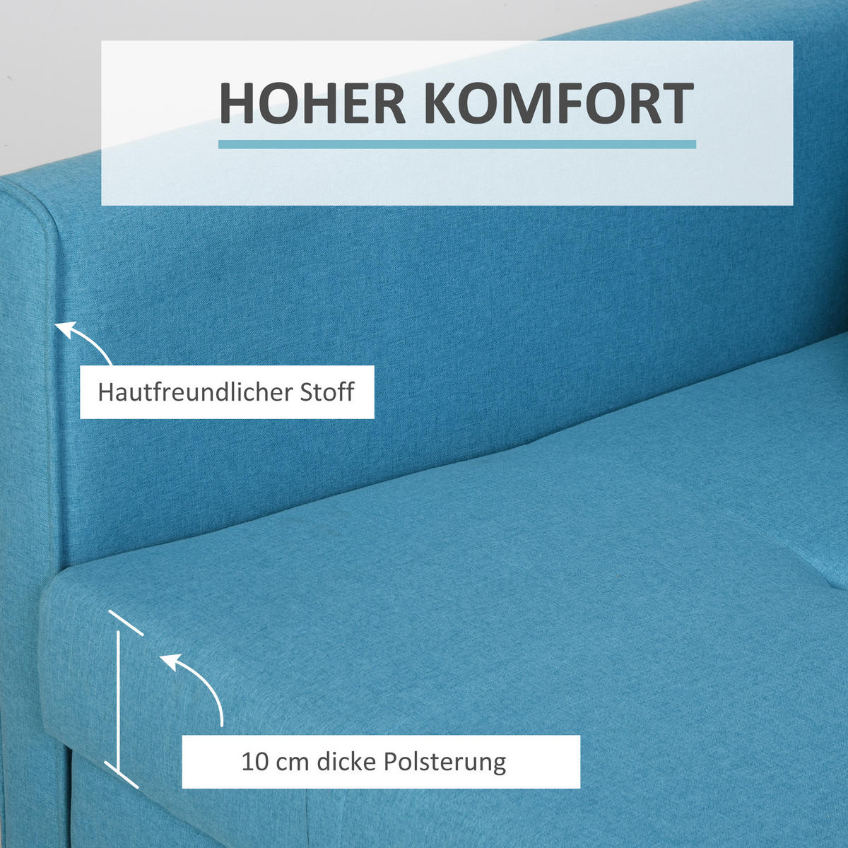 SCHLAFSOFA 2-Sitzer Sofa mit Bettfunktion Polstersofa mit Stauraum, Rückenkissen - Hellblau, Kunststoff (101/81/152cm) - HOMCOM