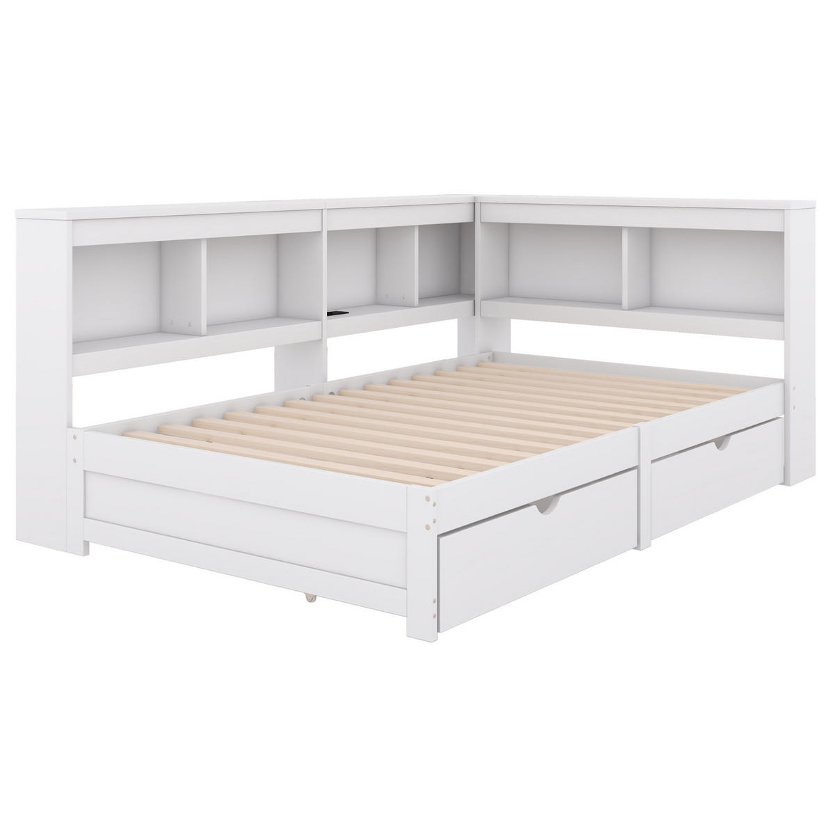 POLSTERBETT 90/200 cm in Weiß mit 2 Schubladen und USB-Anschlüssen - Weiß, Holzwerkstoff (90/200cm) - Flora Grace