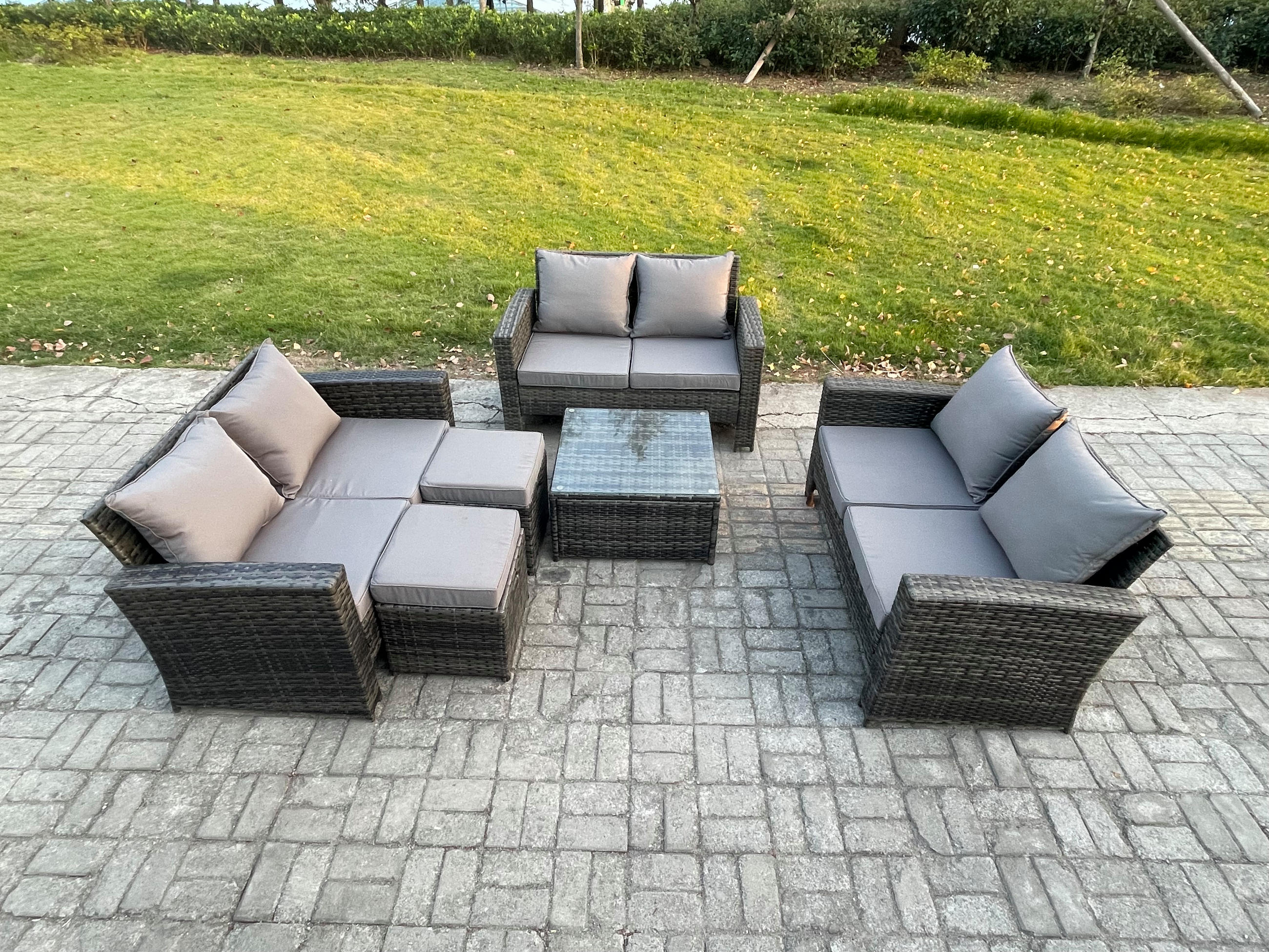 GARTENSOFA Hohe Rückenlehne Polyrattan Dunkelgrau 7-Sitzer - Dunkelgrau, Metall - Fimous