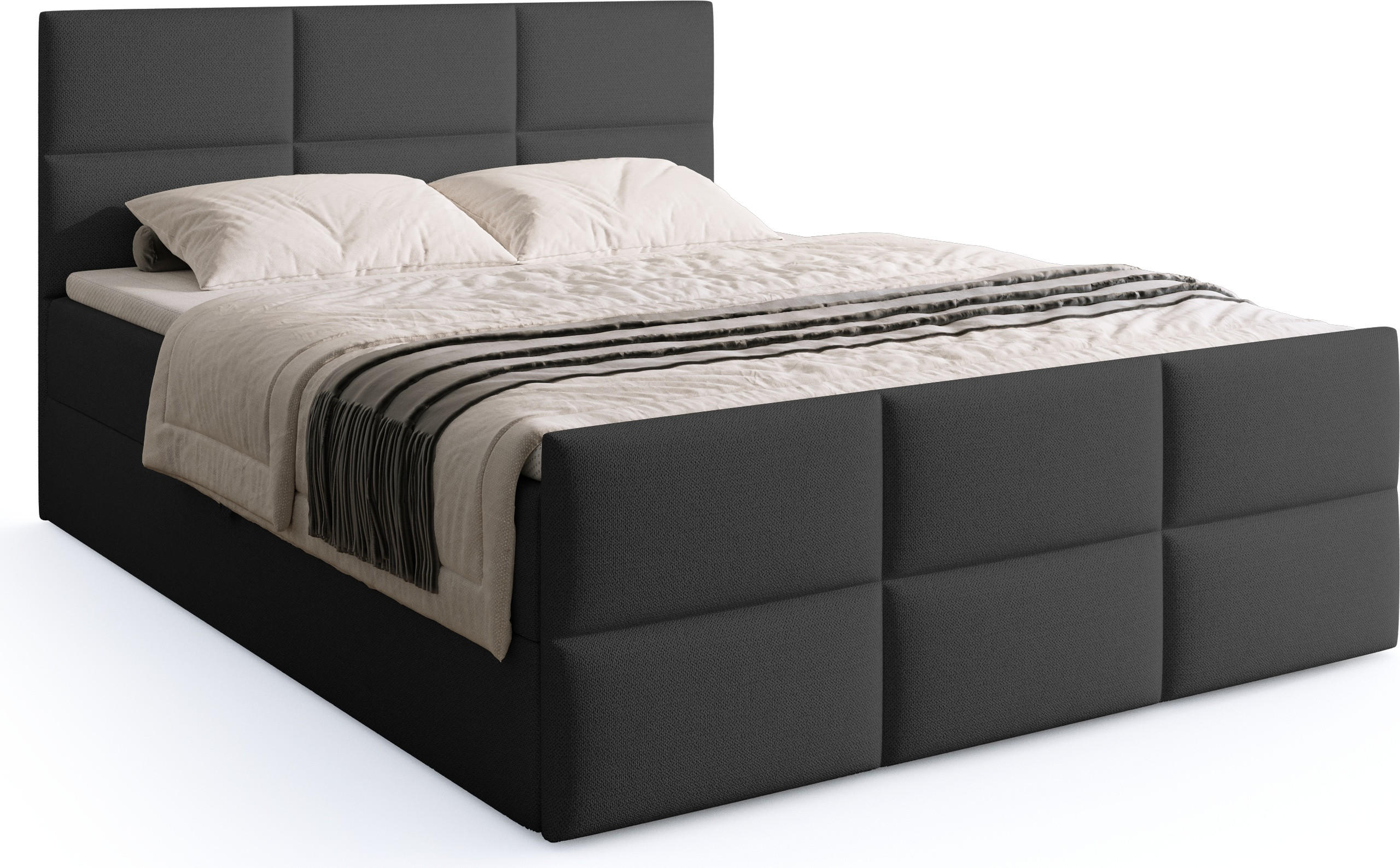 BOXSPRINGBETT Boston Duo Mit Bettkasten, Topper und Matratze Graphit Cosmic 101 180x200 cm - Graphitfarben/Schwarz, Textil (180/200cm) - Bromarkt