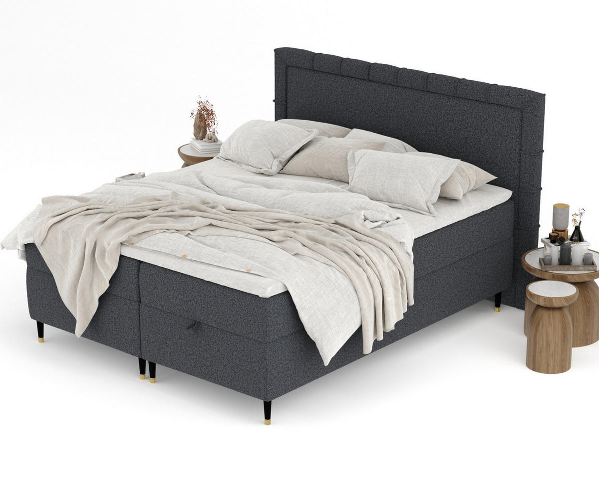 BOXBETT Voyage Schwarz 140/200 cm mit Matratze und Topper - Schwarz, Holz/Holzwerkstoff (140/200cm) - Maison de Reve