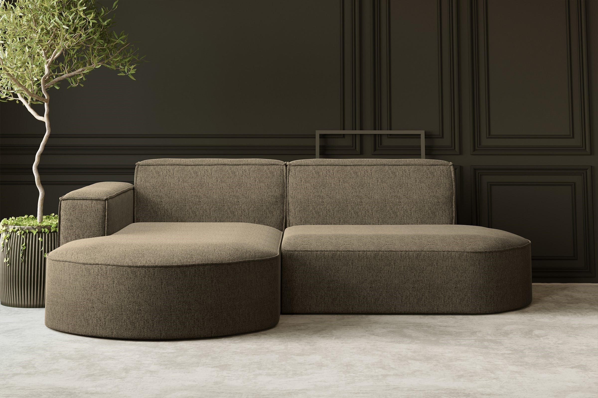 ECKSOFA MODENA L STUDIO Stoff Verita Dunkelbeige Links - Cappuccino, Holz (165/236cm) - Kaiser Möbel