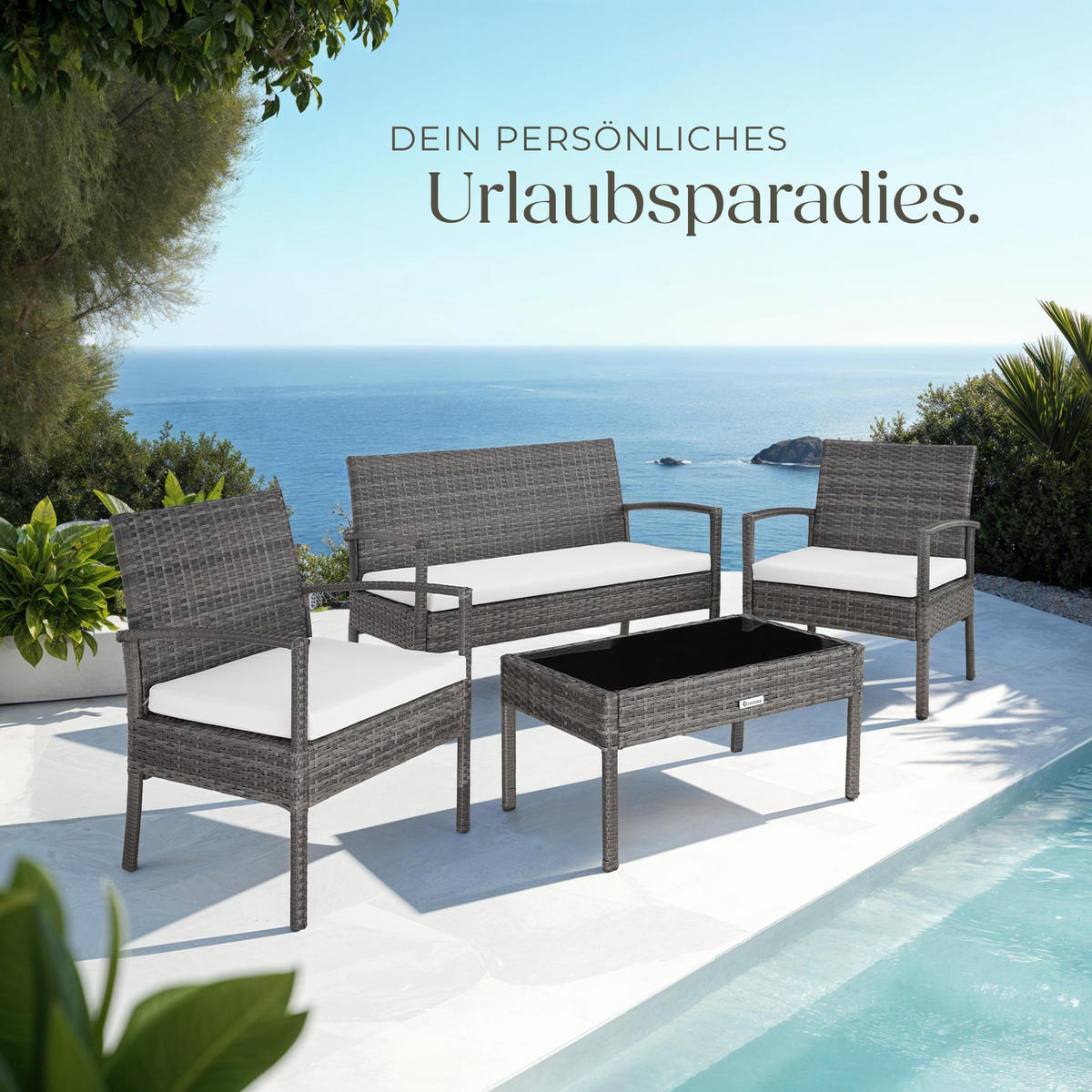 RATTAN SITZGRUPPE Sparta,schlanke Gestelle,grau - Grau, Kunststoff - tectake