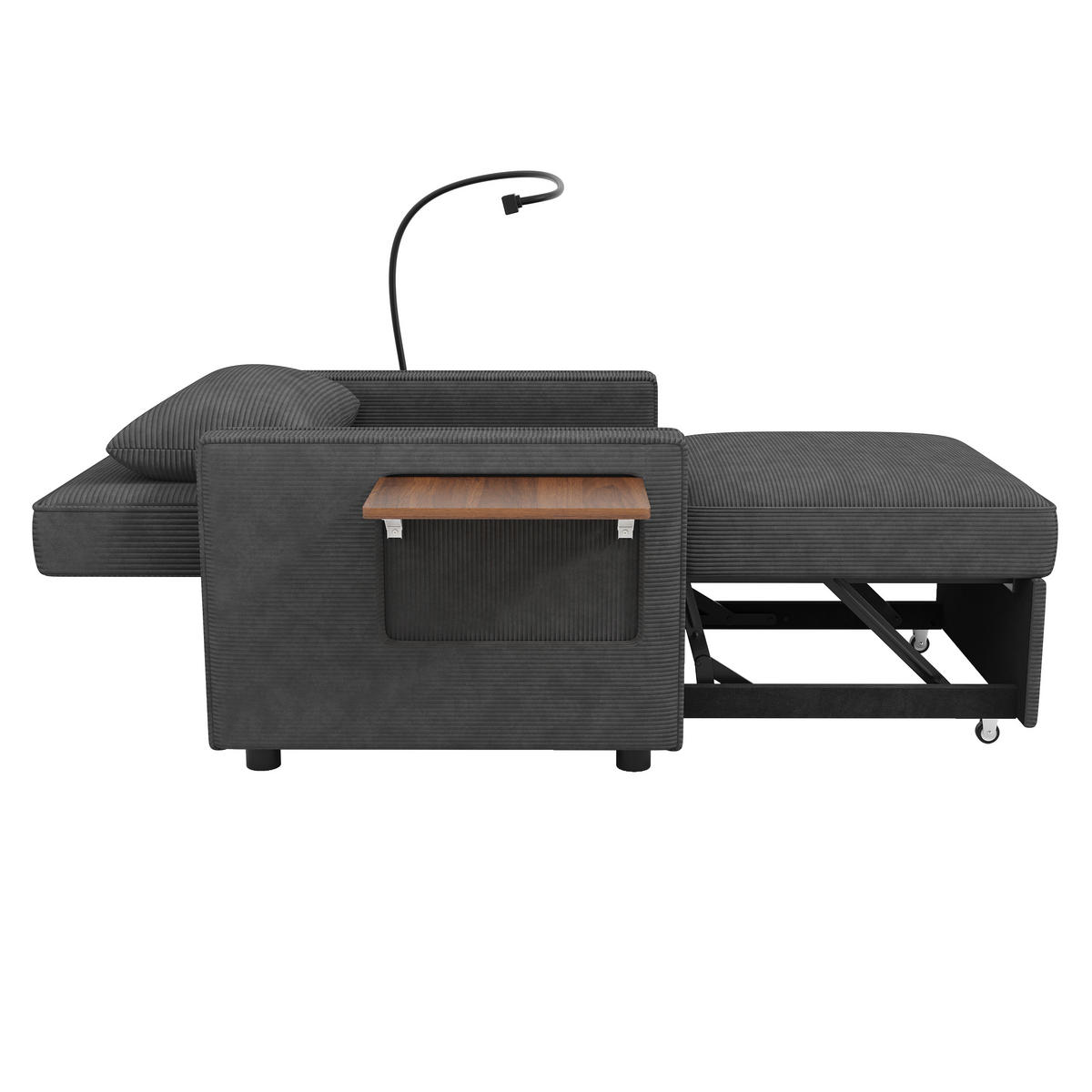 SCHLAFSOFA 1-Sitzer, Cord, mit USB-Anschluss & Handyhalter, 93/150/85 cm, Grau - Grau, Textil (93/85/150cm) - Redom