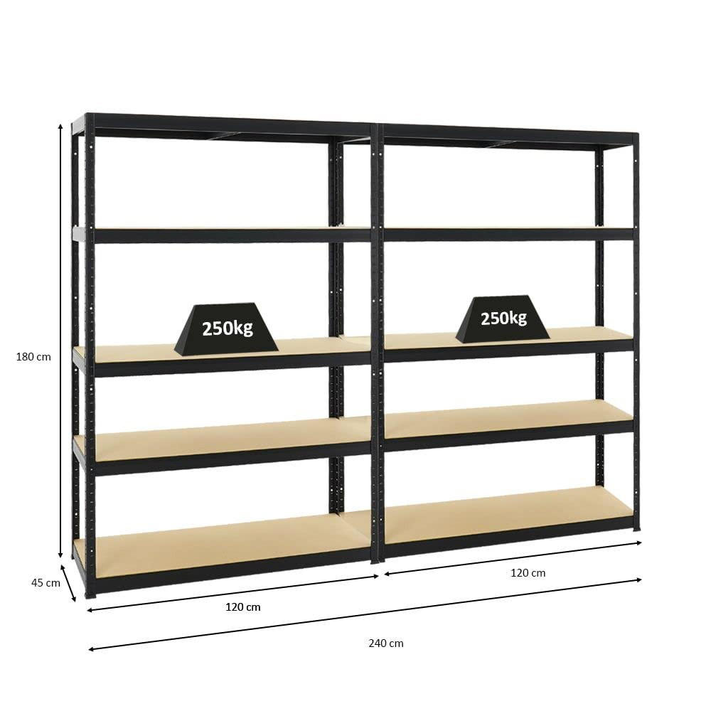 SCHWERLASTREGAL Big Elephant S 2er-Set mit 2x 180x120x45 cm Fachlast 250 kg Schwarz - Schwarz, Metall (240/180/45cm) - PROREGAL