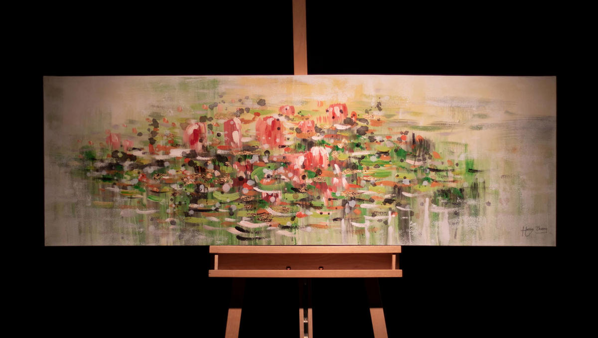 ACRYLBILD HANDGEMALT 150/50 cm - Rot/Grün, Holz/Textil (1.97/50cm) - KUNSTLOFT