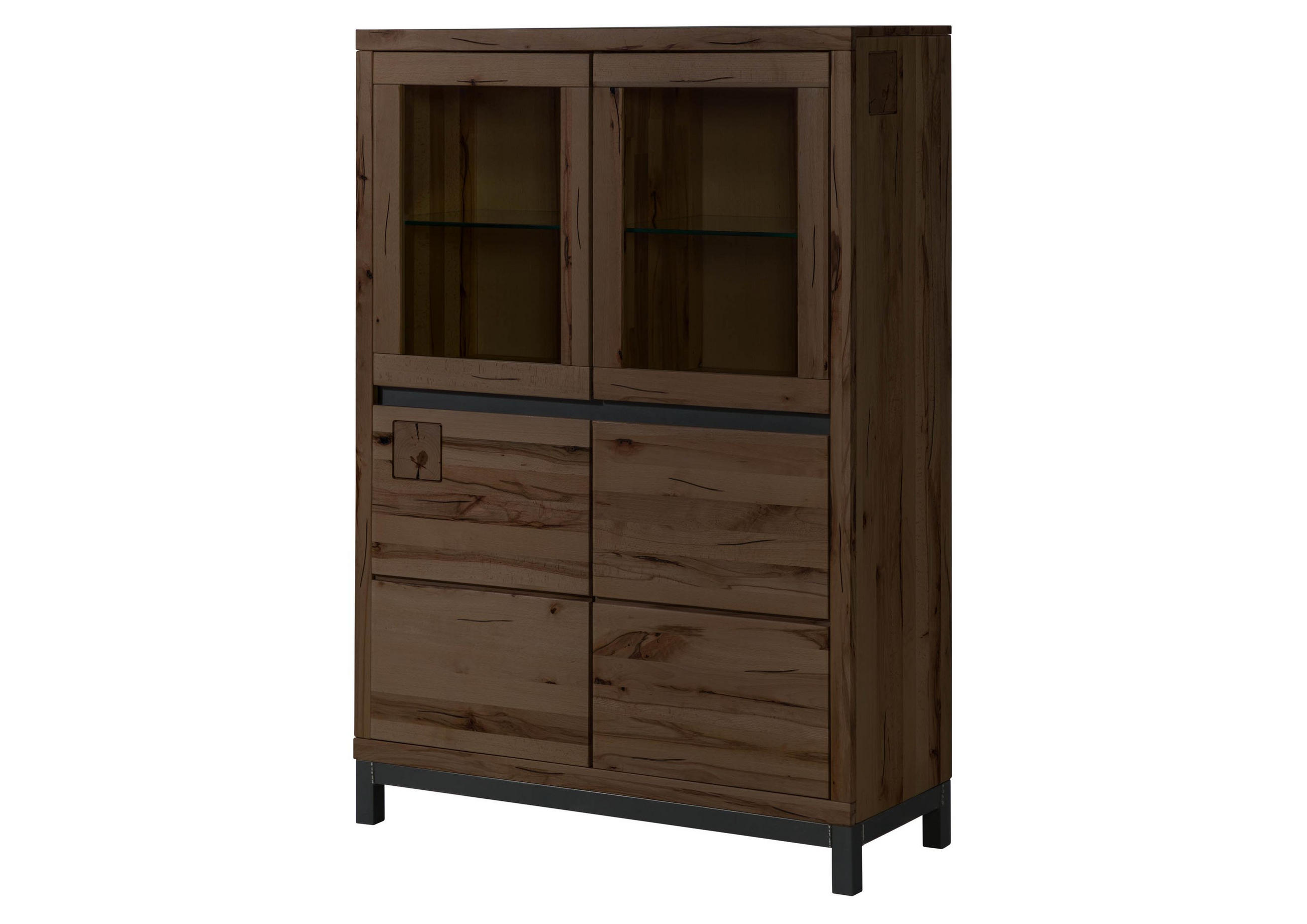 VITRINE Kernbuche 103x40x148 tabacco braun geölt VILLANDERS #202 - Dunkelbraun, Holz (103/148/40cm) - Massivmoebel24