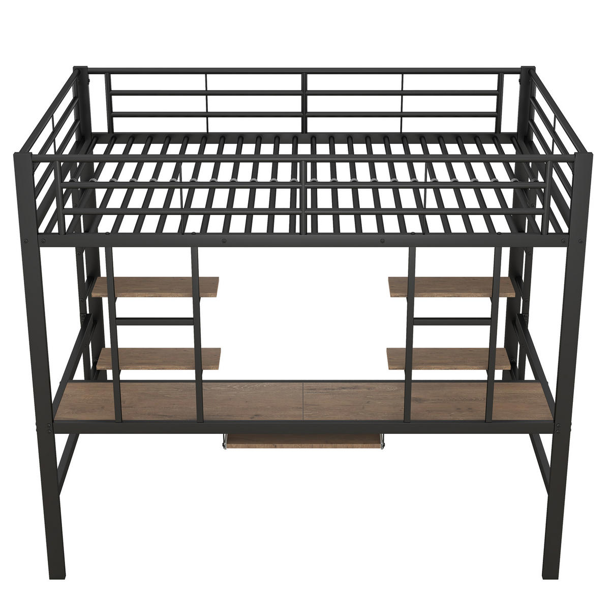 HOCHBETT aus Metall und MDF 140x200 cm Schwarz mit Schreibtisch, 2 Regalen und Tastaturablage - Schwarz, Metall (140/200cm) - IVMEU