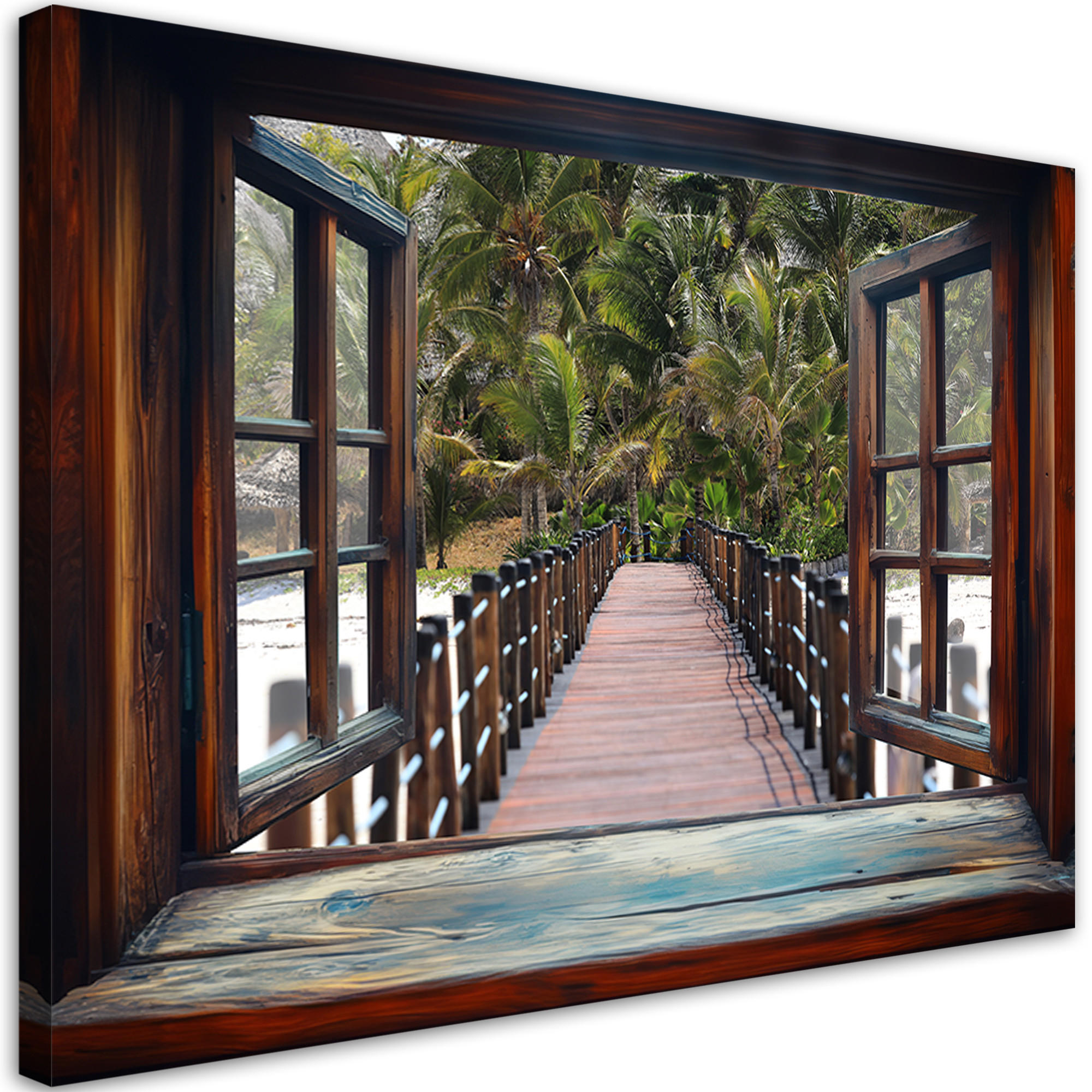 WANDBILD fensterblick tropische palmeninsel - Braun, Textil (60/40cm) - Feeby