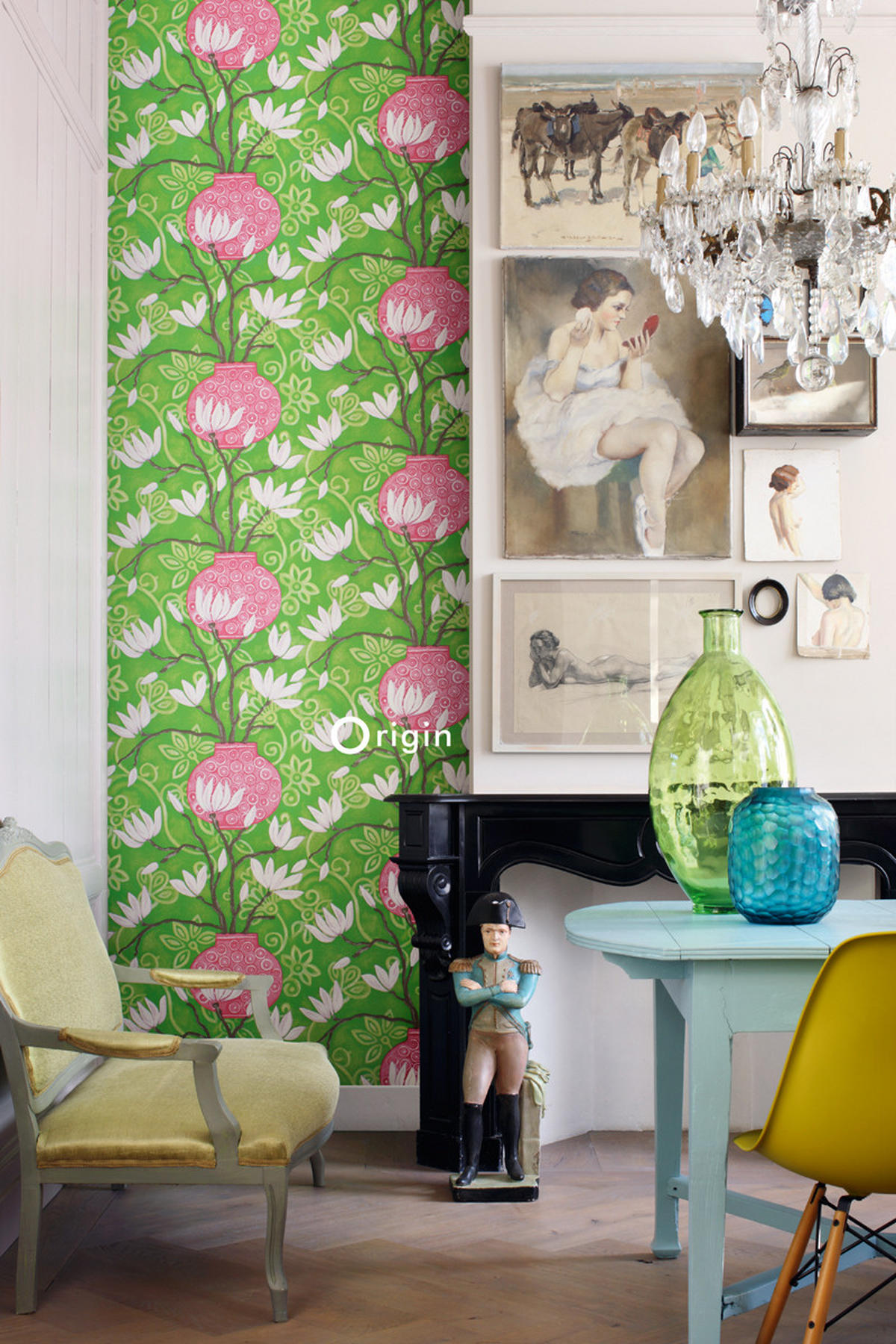 TAPETE Magnolie 53 cm x 10.05 m - Grün, Papier (53/1000cm) - Origin Wallcoverings