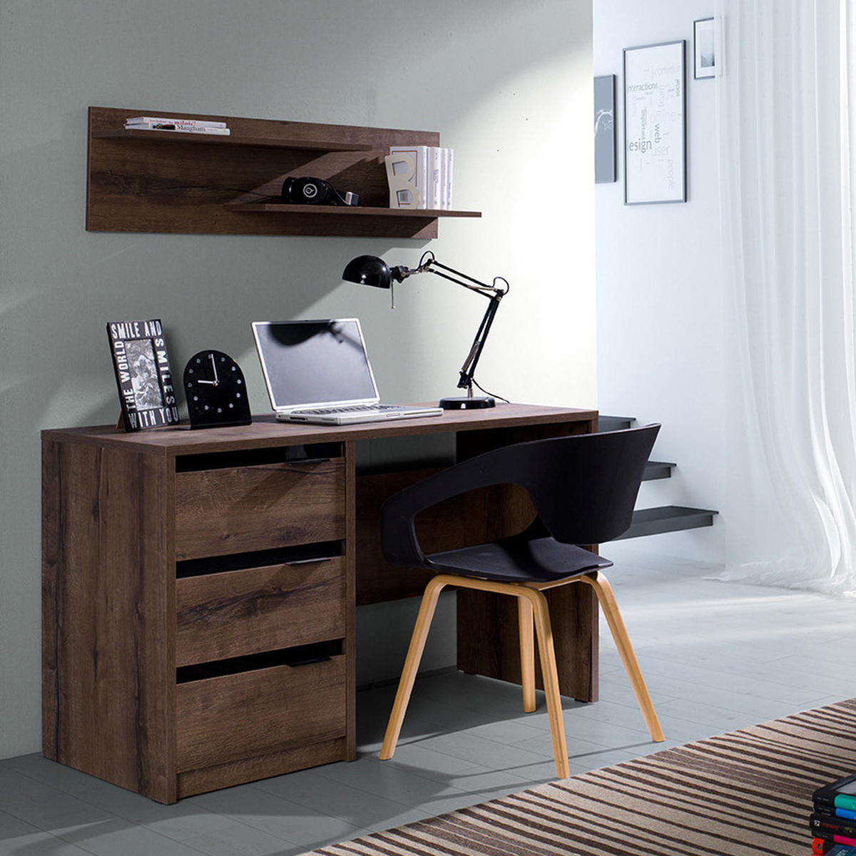 KOMMODE Devon mit 3 Türen und 4 Schubladen, Eiche monastery - Eichefarben/Schwarz, Holzwerkstoff/Metall (135/90/40cm) - Beautysofa