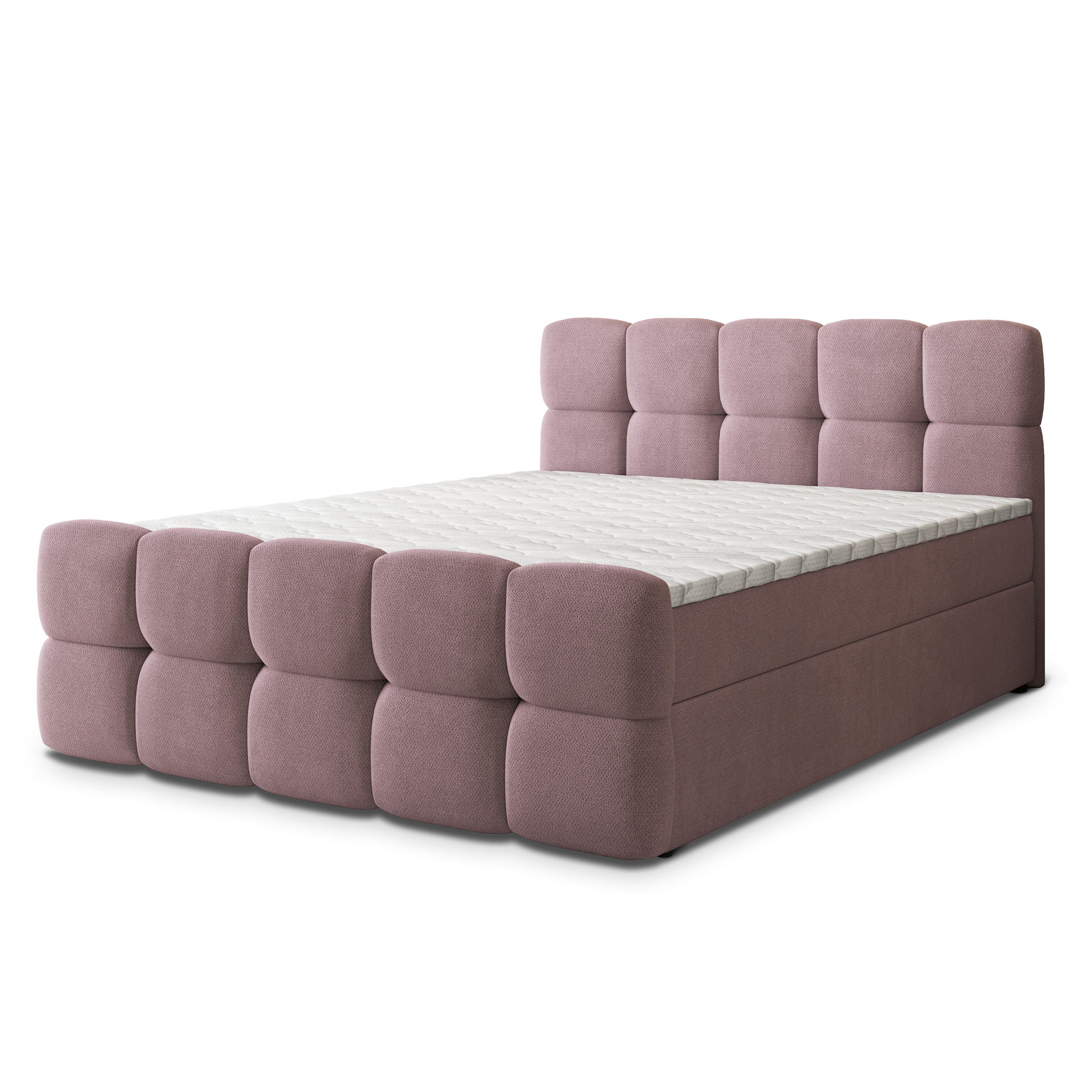 BOXBETT BRUME 160x200 cm mit Matratze und Topper, H2+H3 - Rosa - Rosa, Holz (160/200cm) - MASSENO