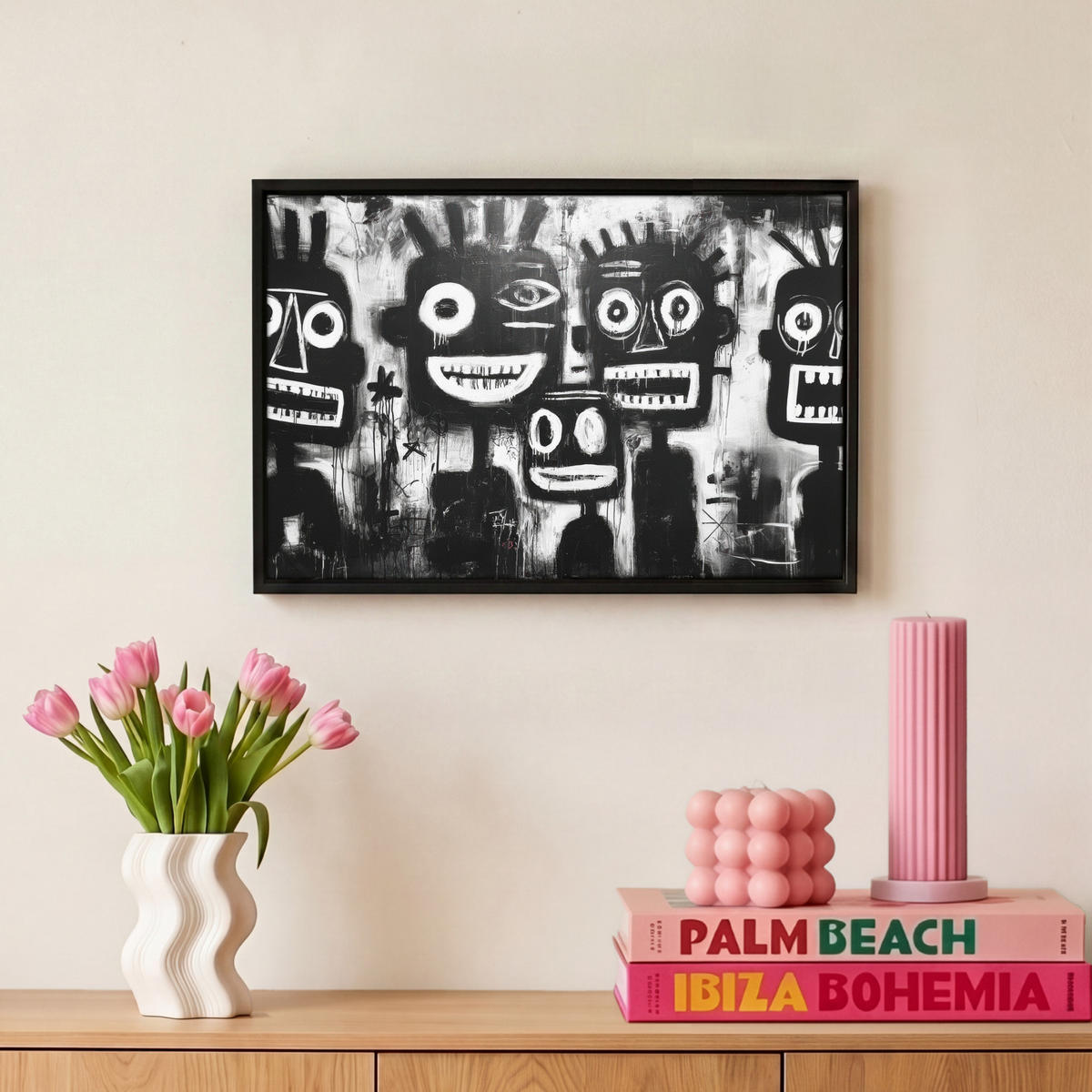 LEINWAND Bilder mit Rahmen - Malerei - Figuren - Schwarz - Abstrakt - 30x20 - Schwarz, Textil (30/20cm) - MuchoWow