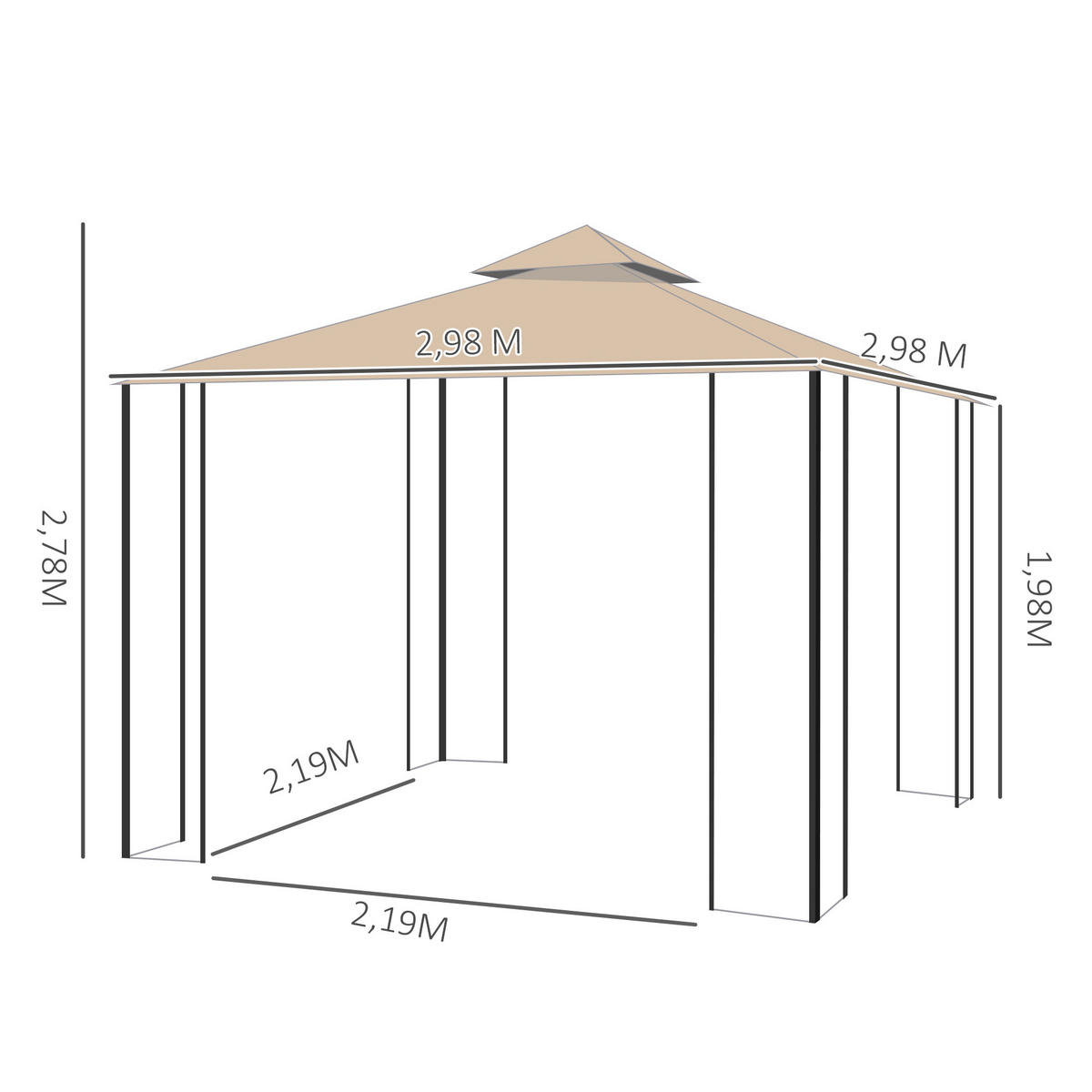 PAVILLON, Beige, Metall, 180g/m²-Polyester - Beige, Metall (298/278/298cm) - Outsunny