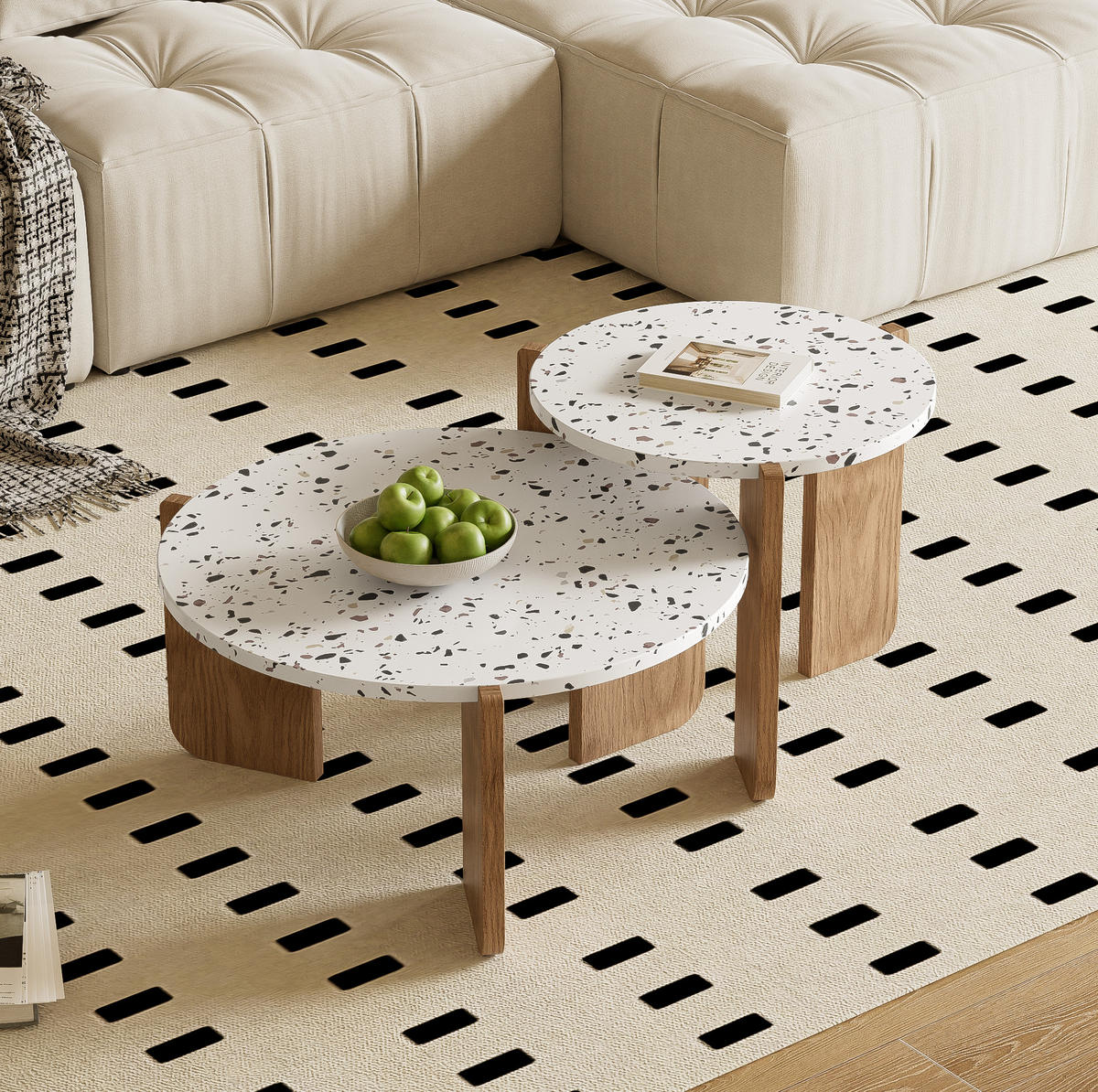 COUCHTISCH-SET 70/70/35 & 50/50/45,5 cm aus MDF, 2-teilig im Nesting-Design - Weiß, Holzwerkstoff (70/70/35cm) - Flora Grace