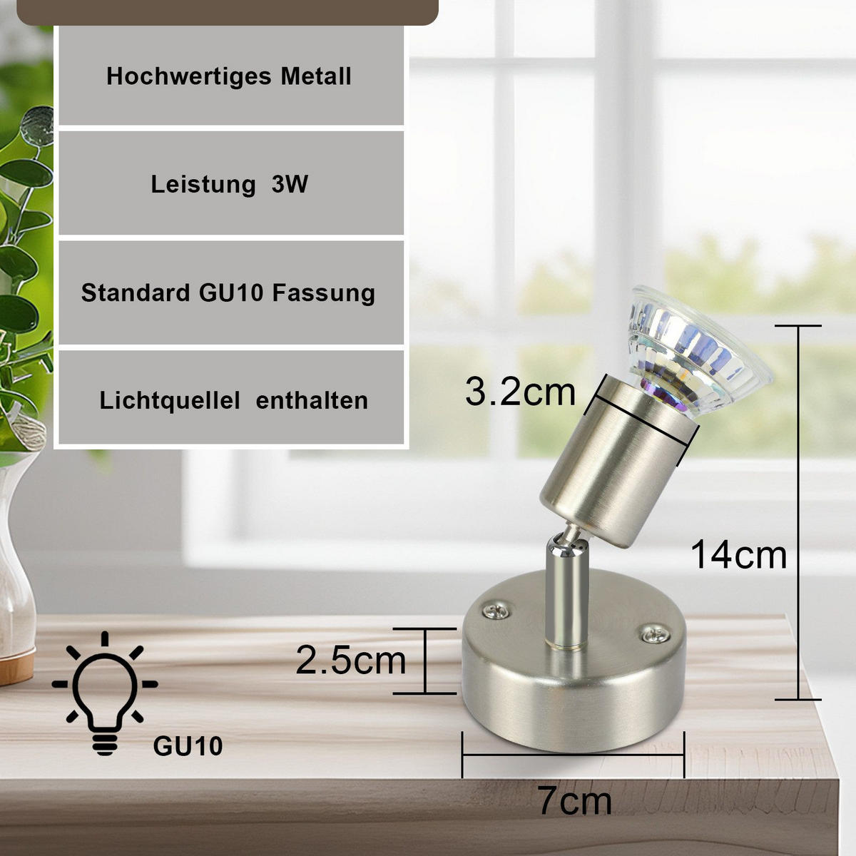 DECKENLEUCHTE Luttrel 14/10/7cm - Silberfarben, Metall (14/10/7cm) - Nettlife