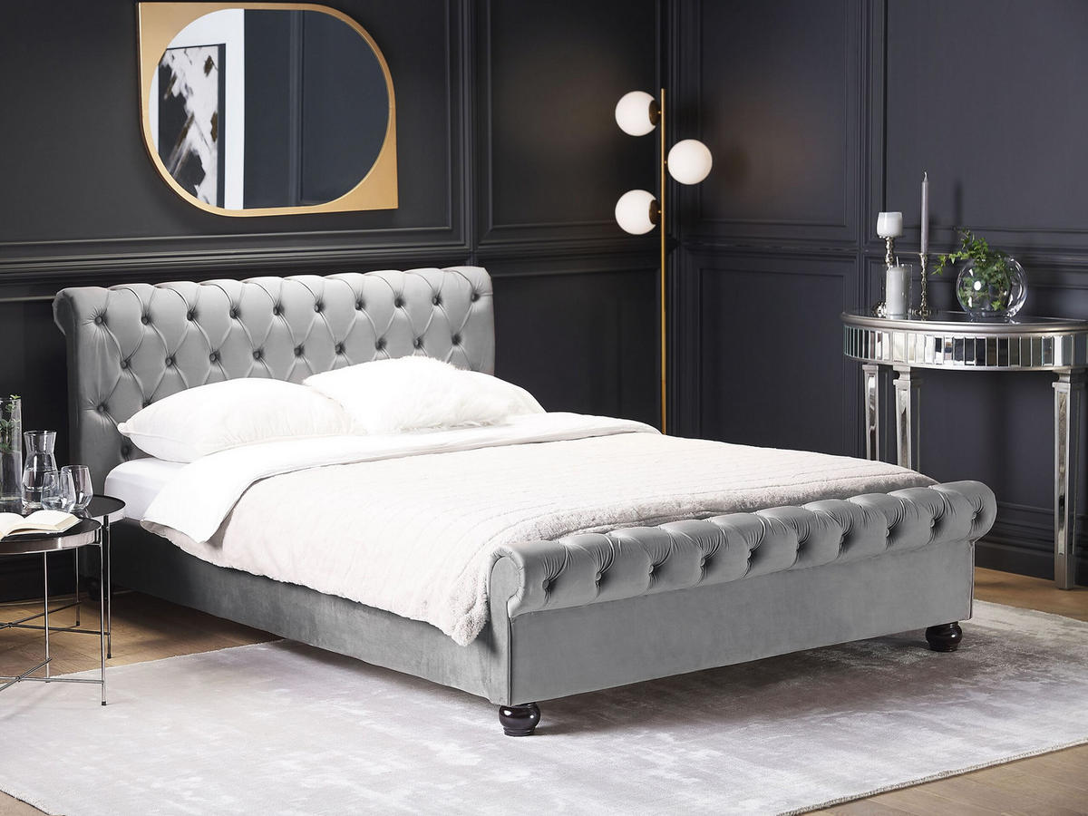 POLSTERBETT 180/200cm Hellgrau Avallon - Hellgrau, Textil (180/200cm) - Beliani
